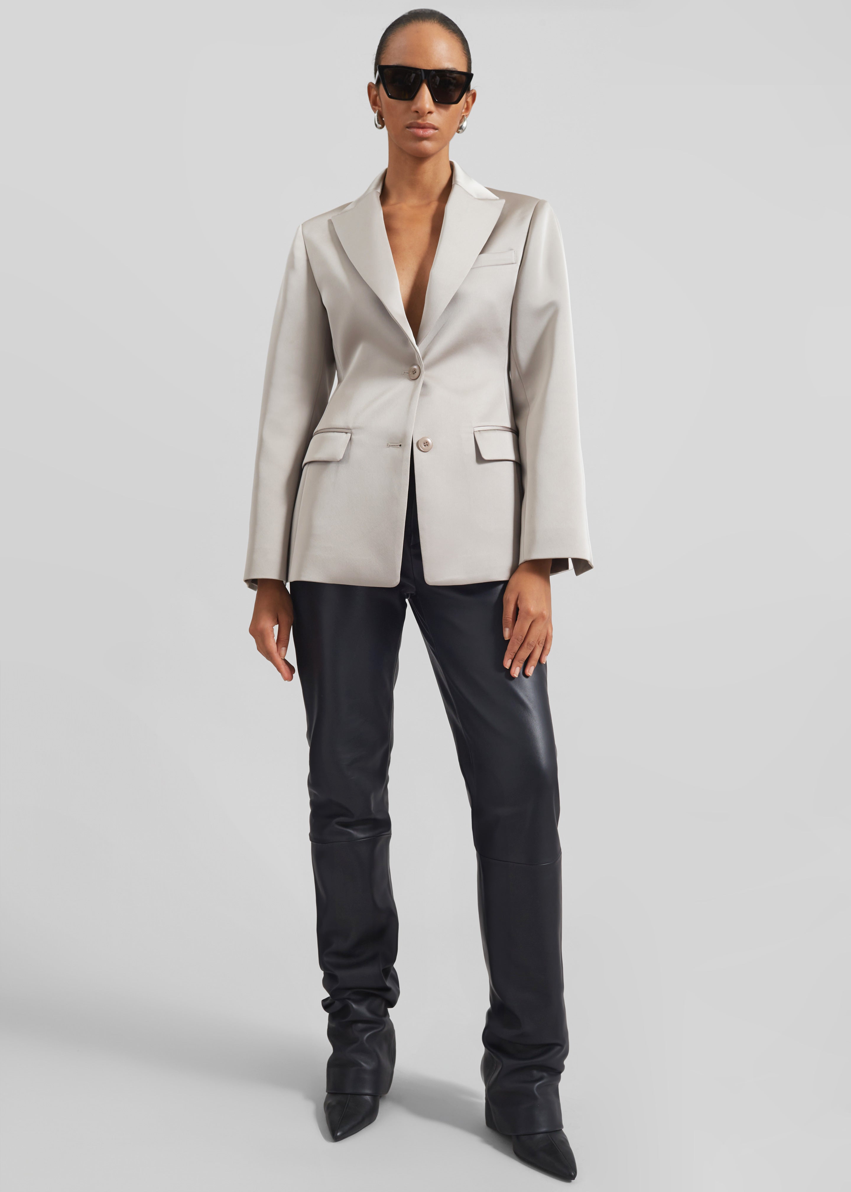 Colette Hourglass Satin Blazer - Light Taupe - 4