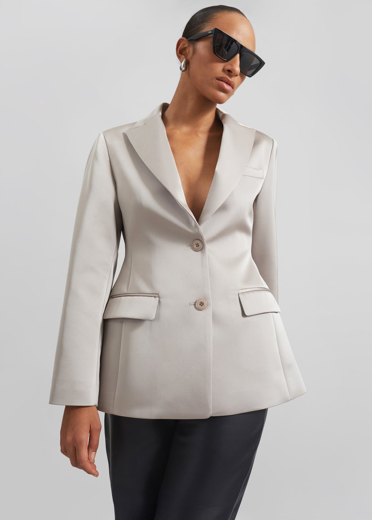 Colette Hourglass Satin Blazer - Light Taupe - 5