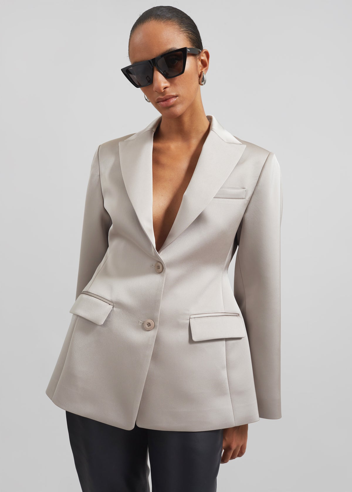 Colette Hourglass Satin Blazer - Light Taupe - 6