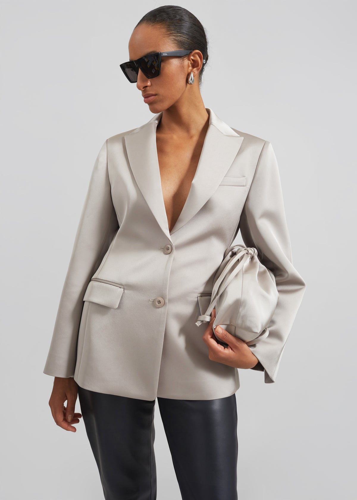 Colette Hourglass Satin Blazer - Light Taupe - 7