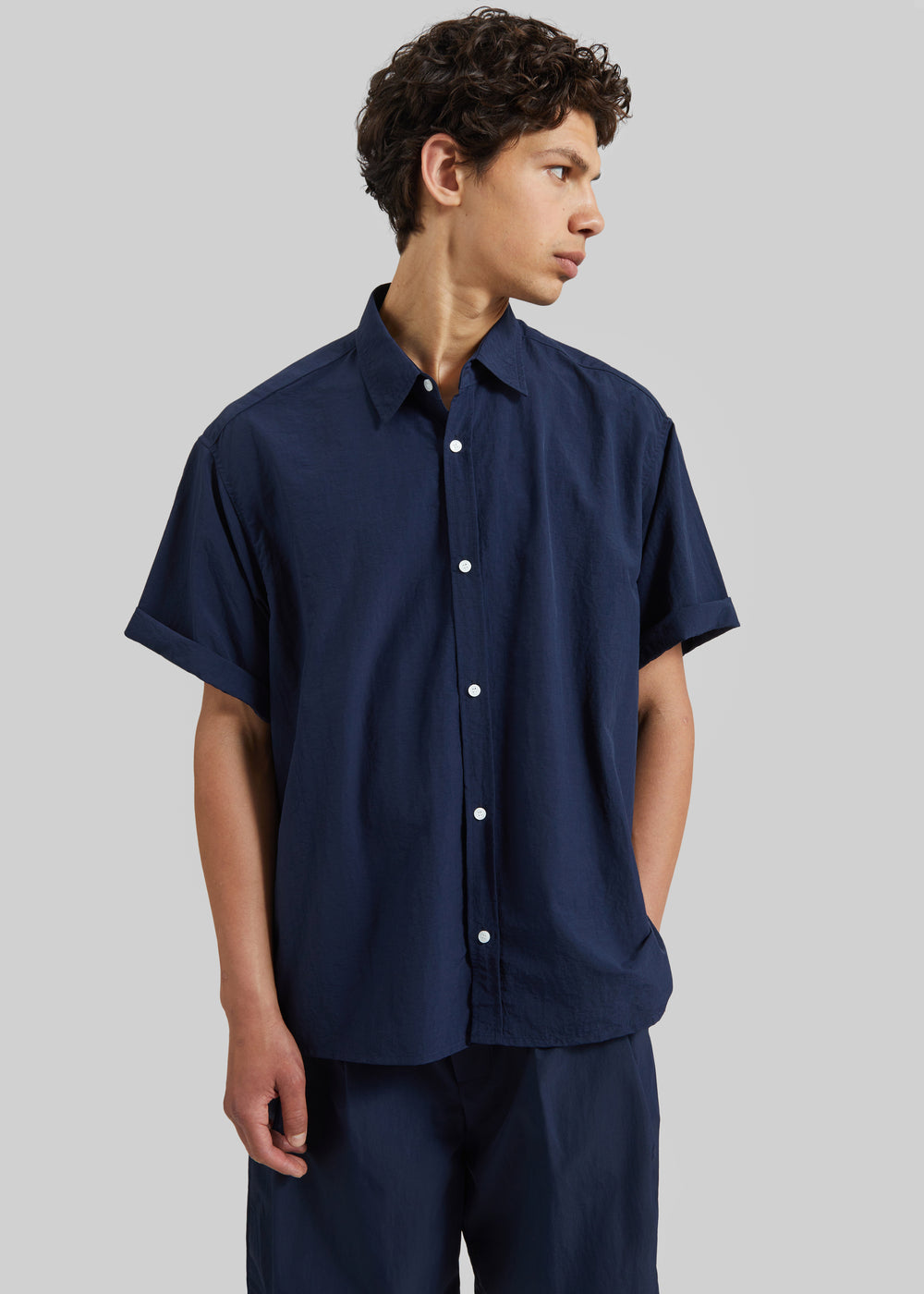 Colhame Adjustable Hem Short Sleeve Shirt - Navy - 1