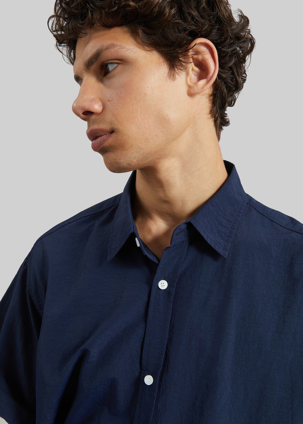 Colhame Adjustable Hem Short Sleeve Shirt - Navy - 1