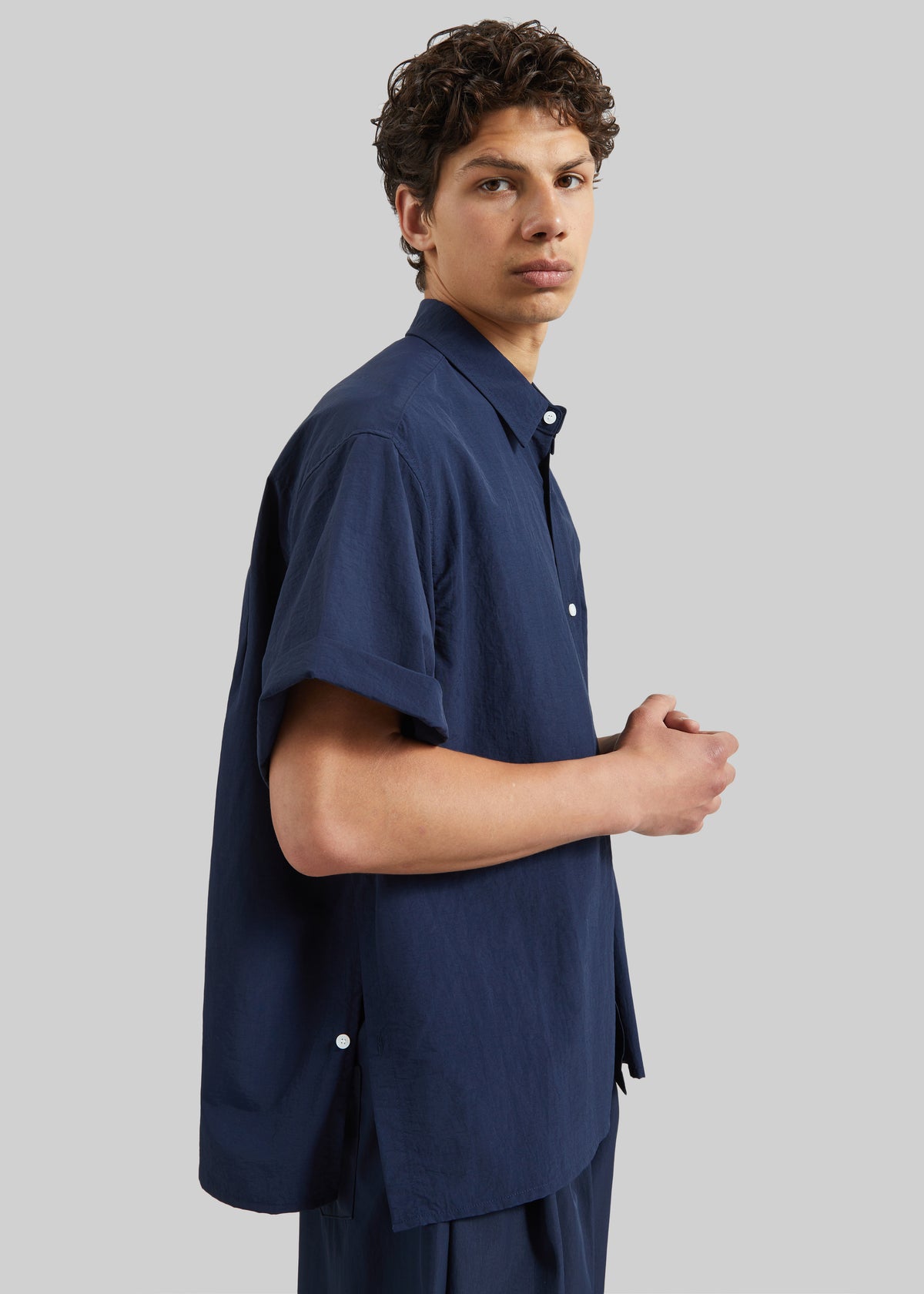 Colhame Adjustable Hem Short Sleeve Shirt - Navy - 4