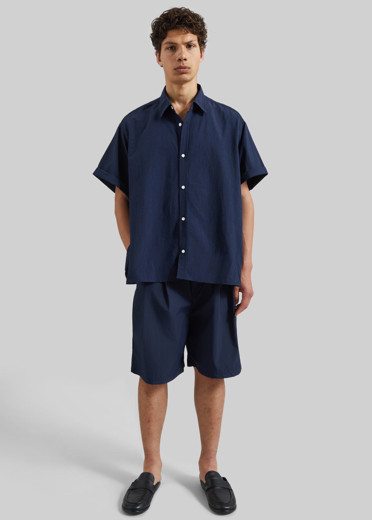 Colhame Adjustable Hem Short Sleeve Shirt - Navy - 1