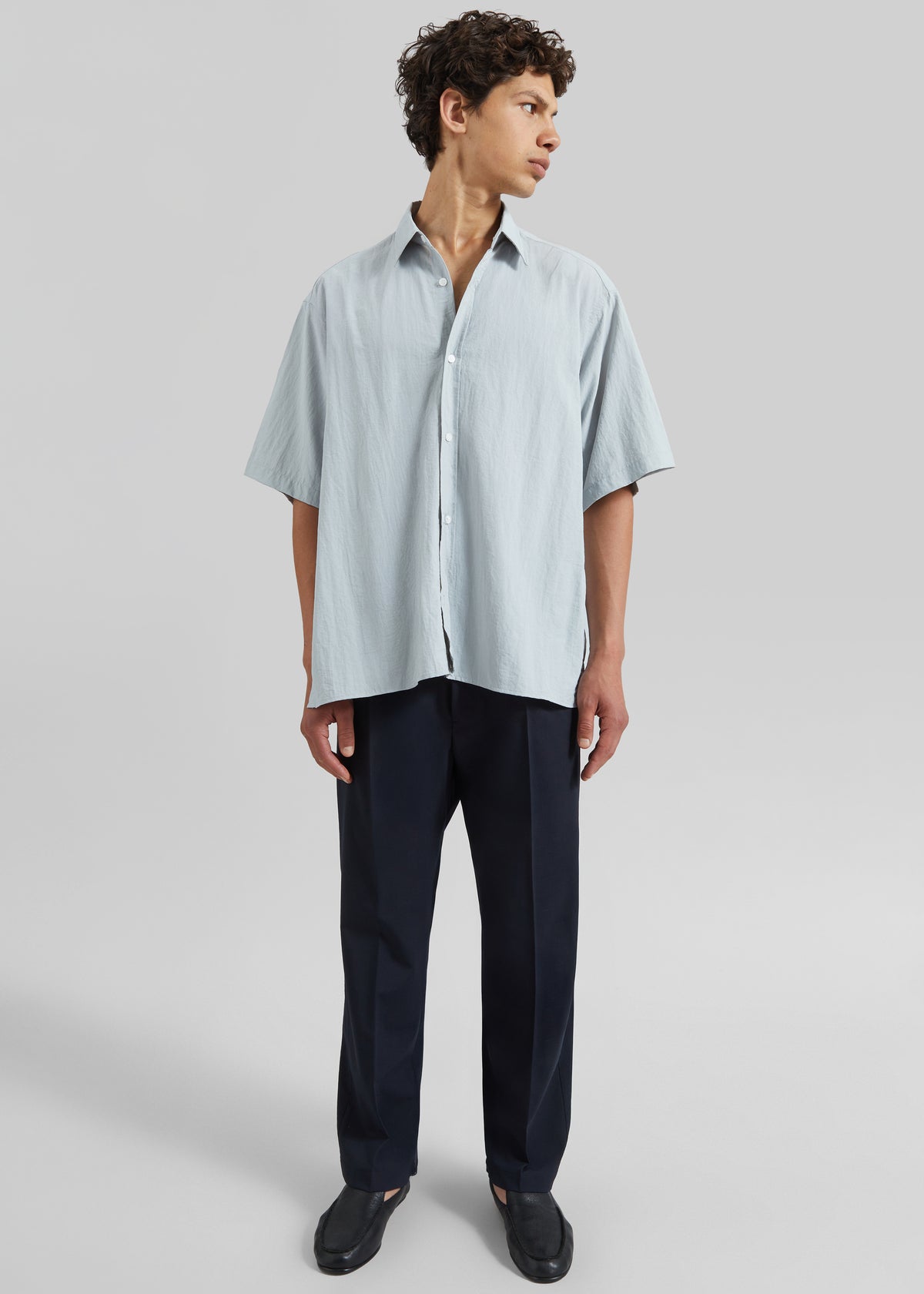 Colhame Adjustable Hem Short Sleeve Shirt - Powder Blue - 5