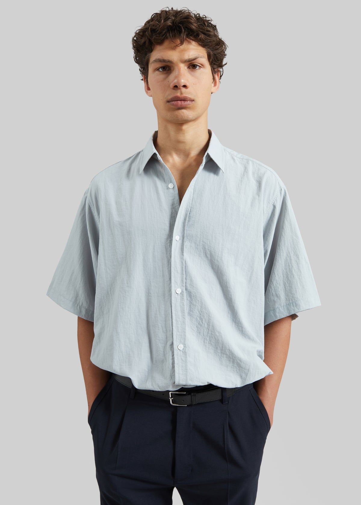 Colhame Adjustable Hem Short Sleeve Shirt - Powder Blue - 1