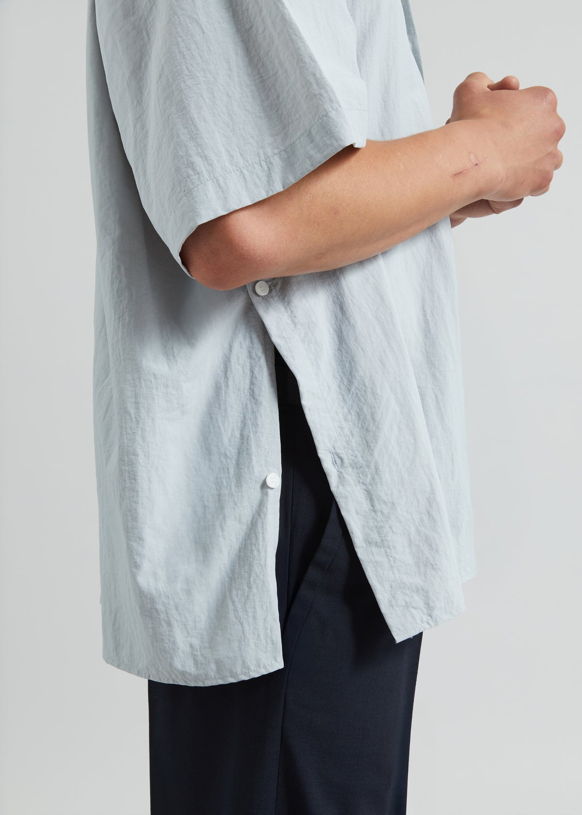 Colhame Adjustable Hem Short Sleeve Shirt - Powder Blue - 2