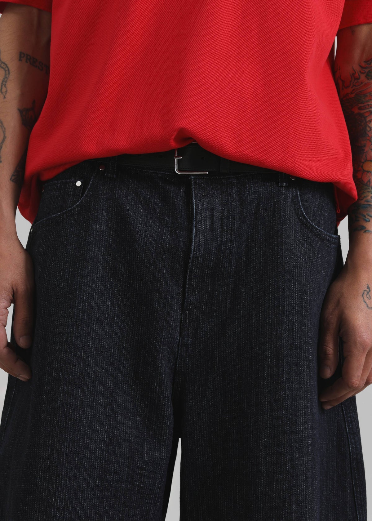 Colville Pinstripe Denim Bermuda Shorts - Dark Wash - 4