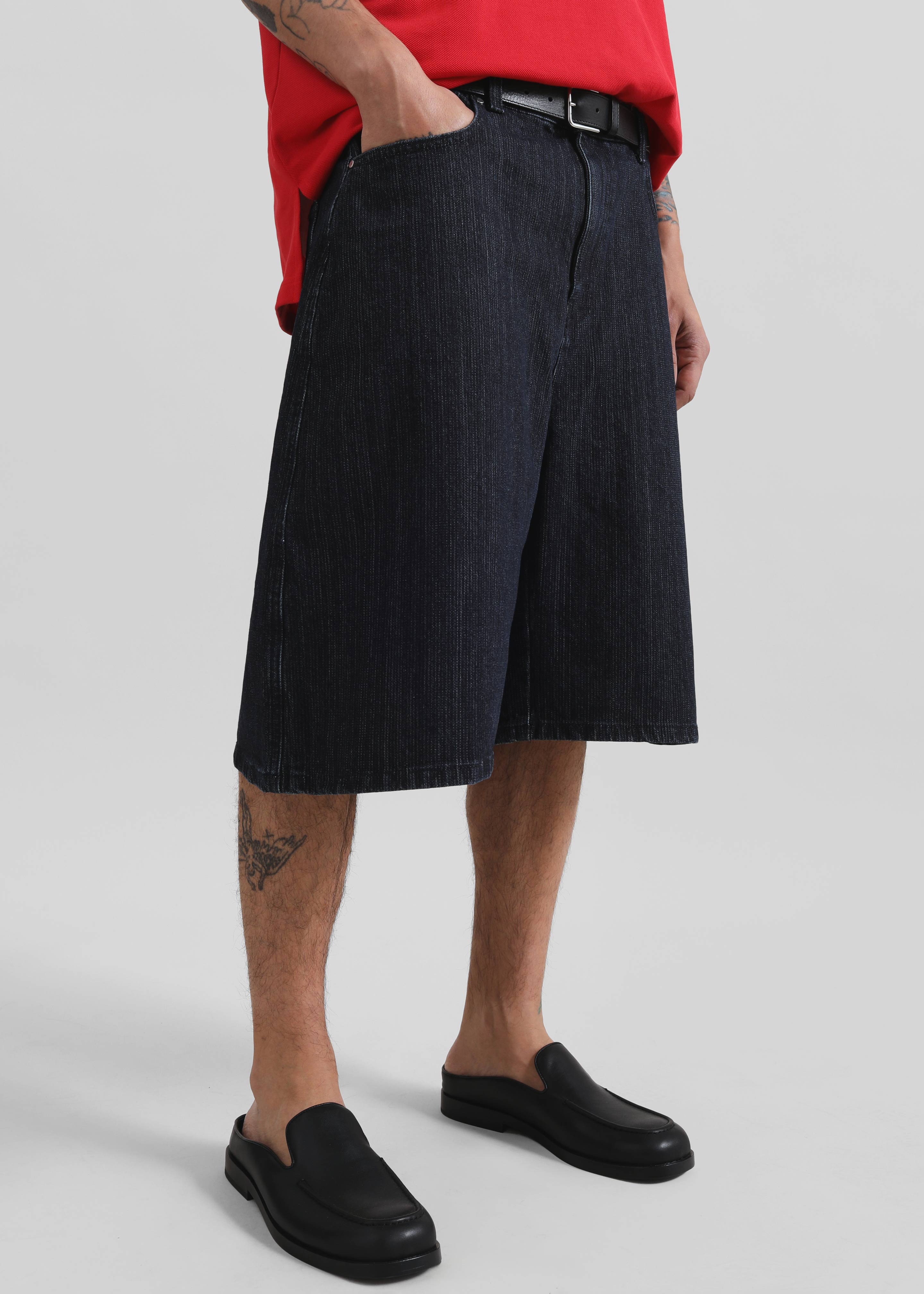 Colville Pinstripe Denim Bermuda Shorts - Dark Wash - 7