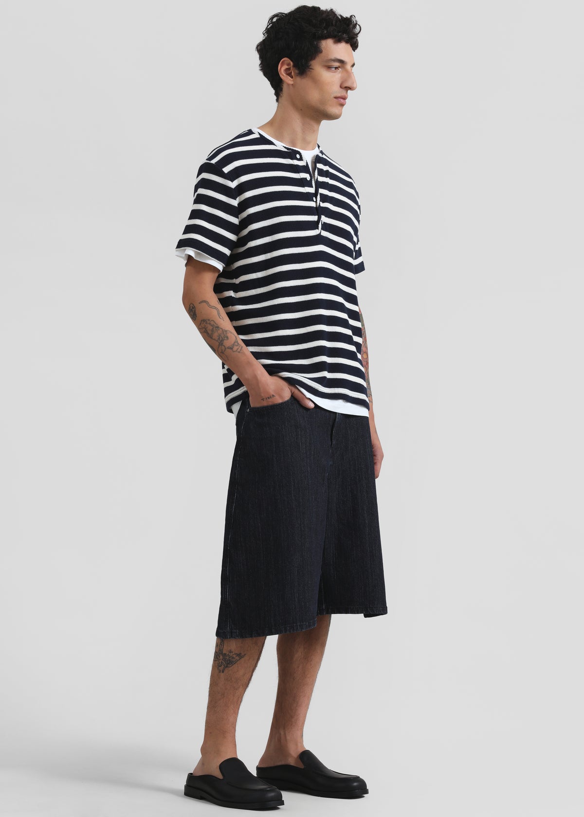 Colville Pinstripe Denim Bermuda Shorts - Dark Wash - 2