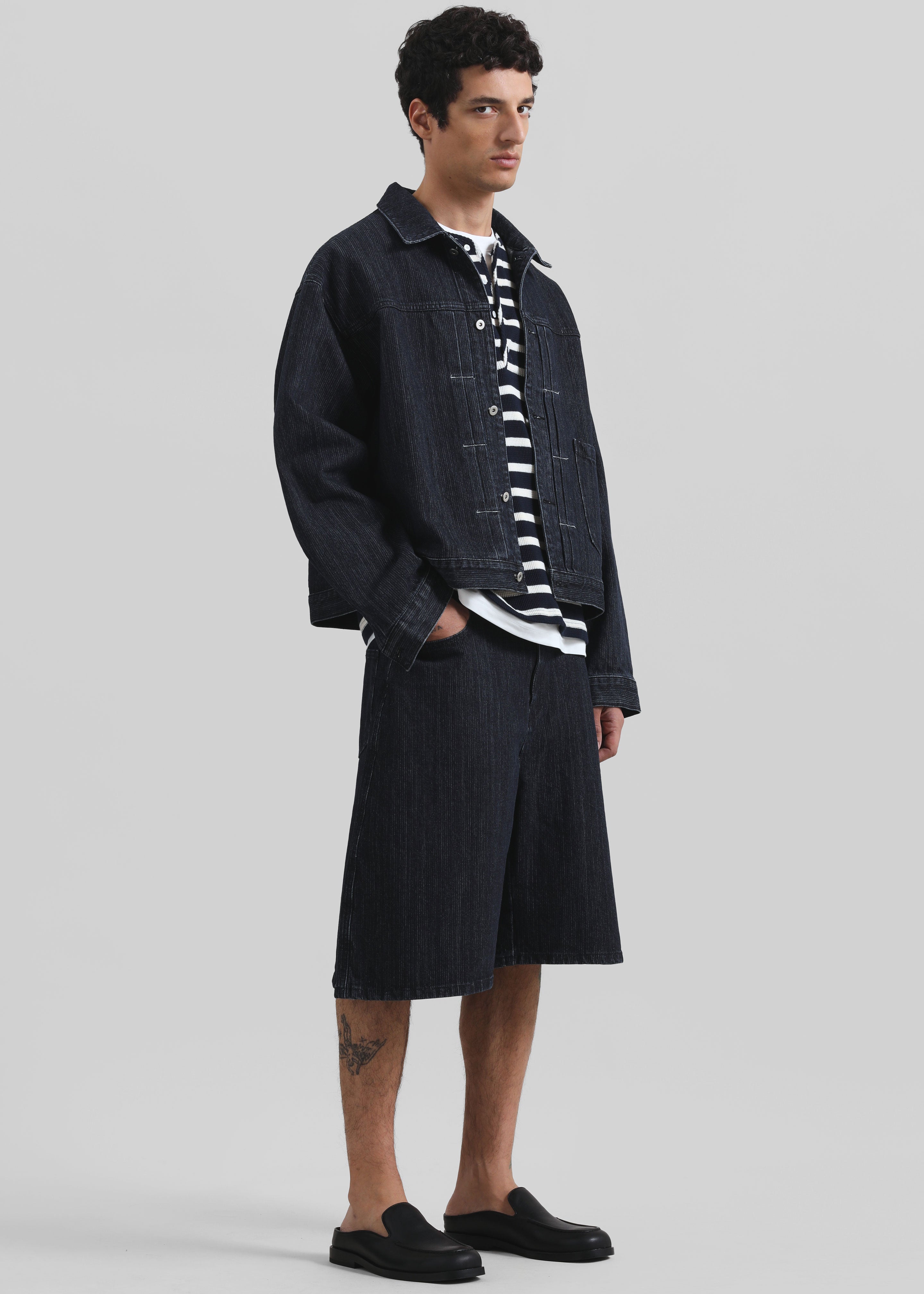 Colville Pinstripe Denim Work Jacket - Dark Wash - 1