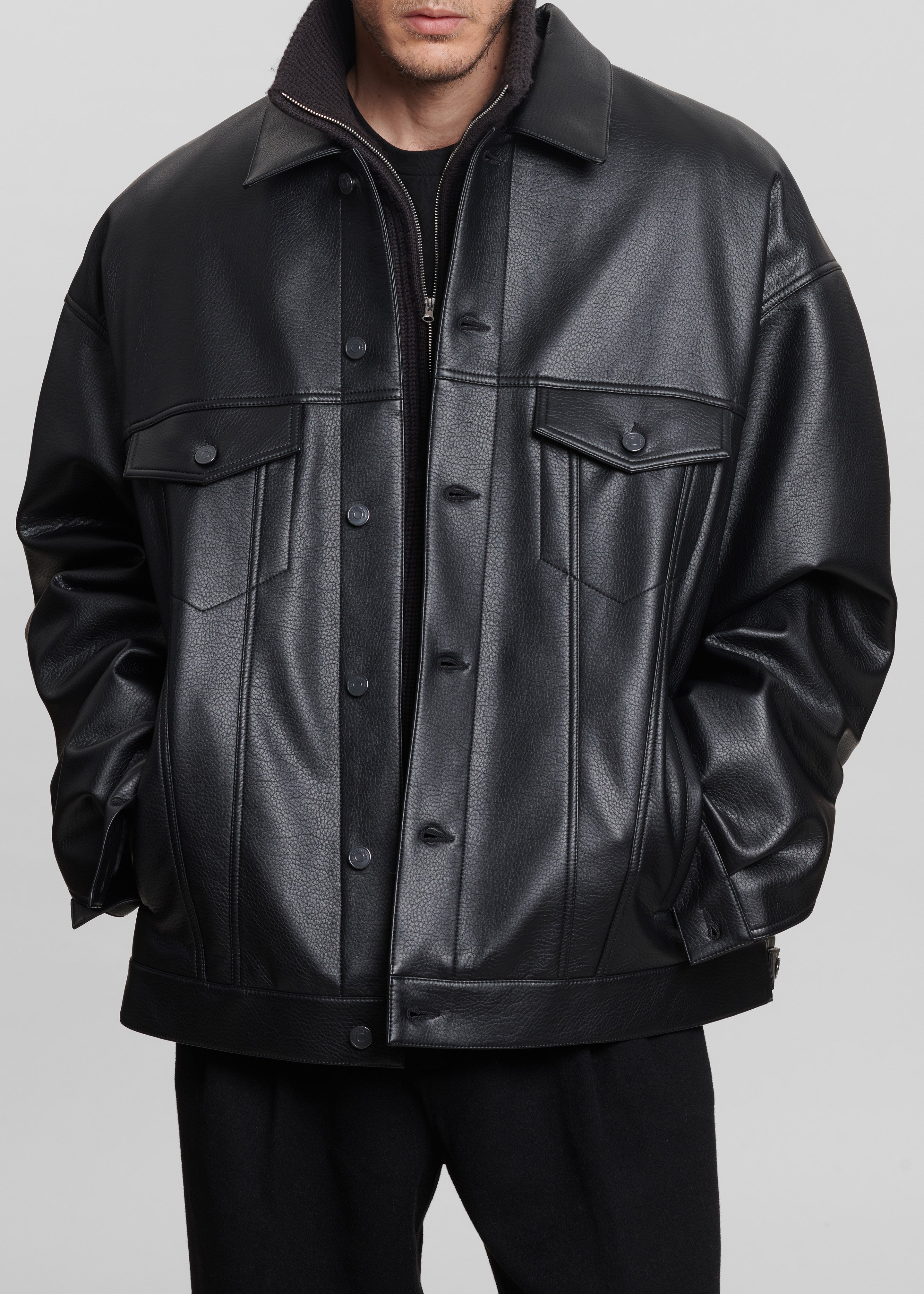 Conan Faux Leather Jacket - Black - 5