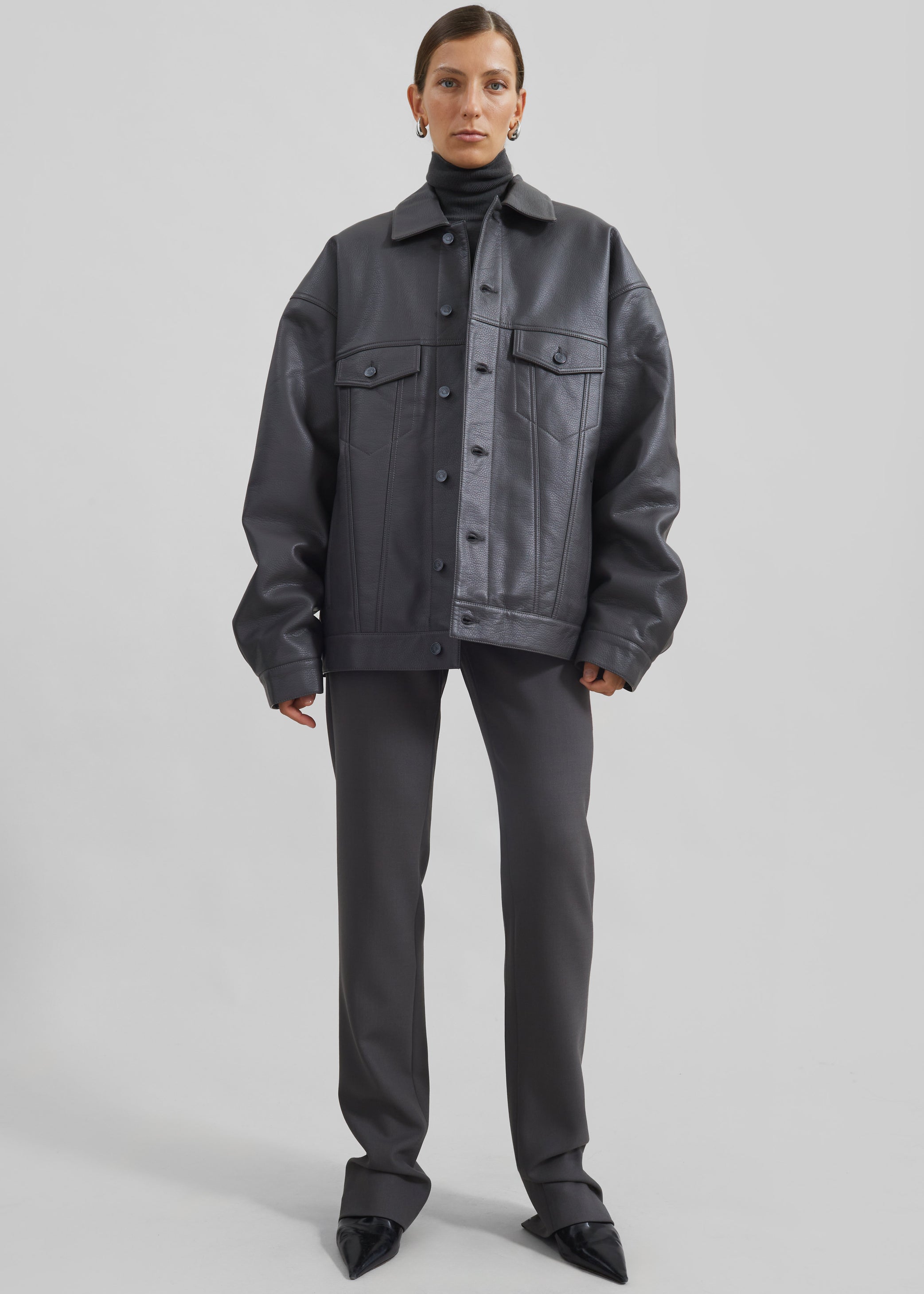 Shop the look image for Conan Faux Leather Jacket - Dark Grey