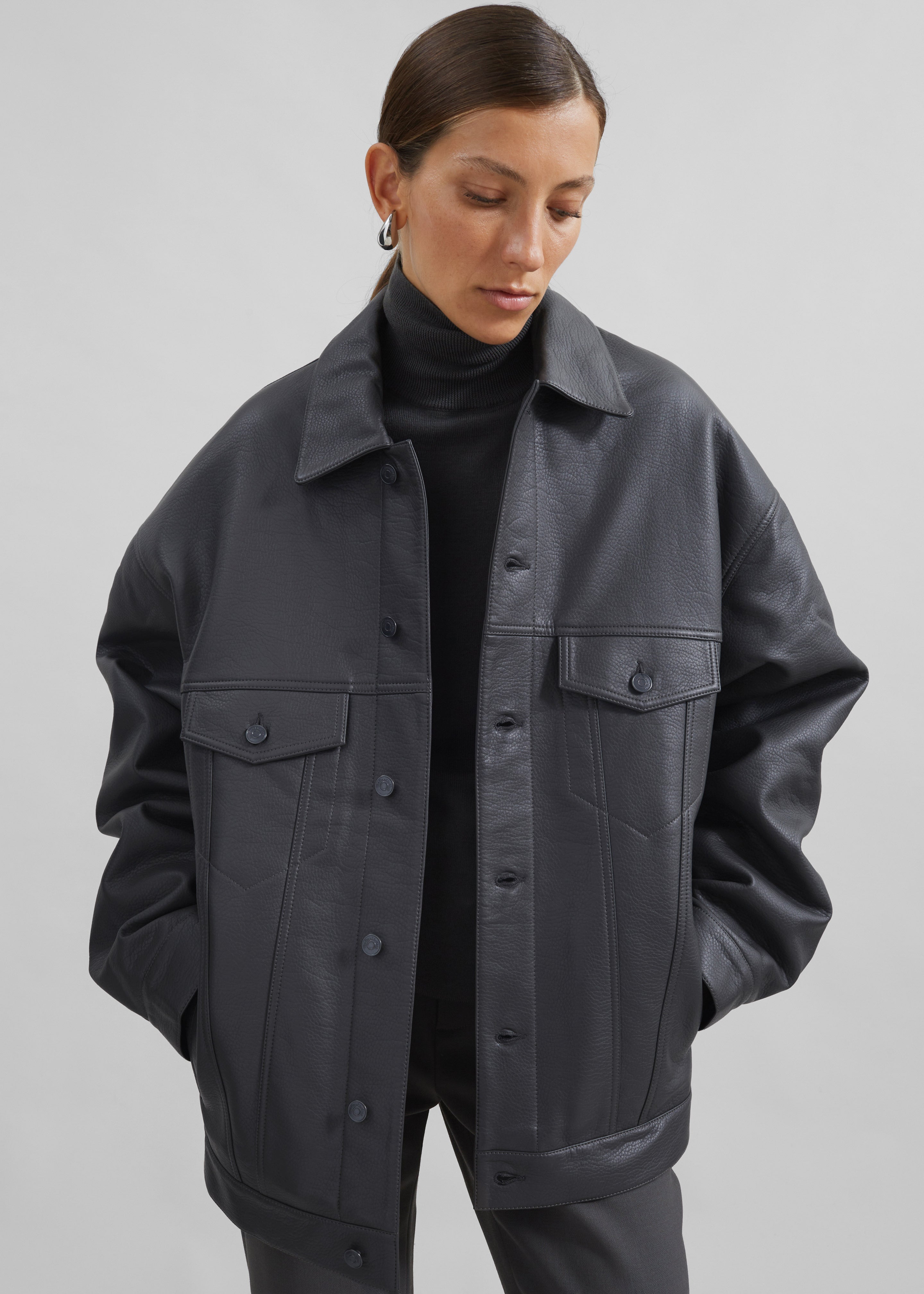 Conan Faux Leather Jacket - Dark Grey – The Frankie Shop