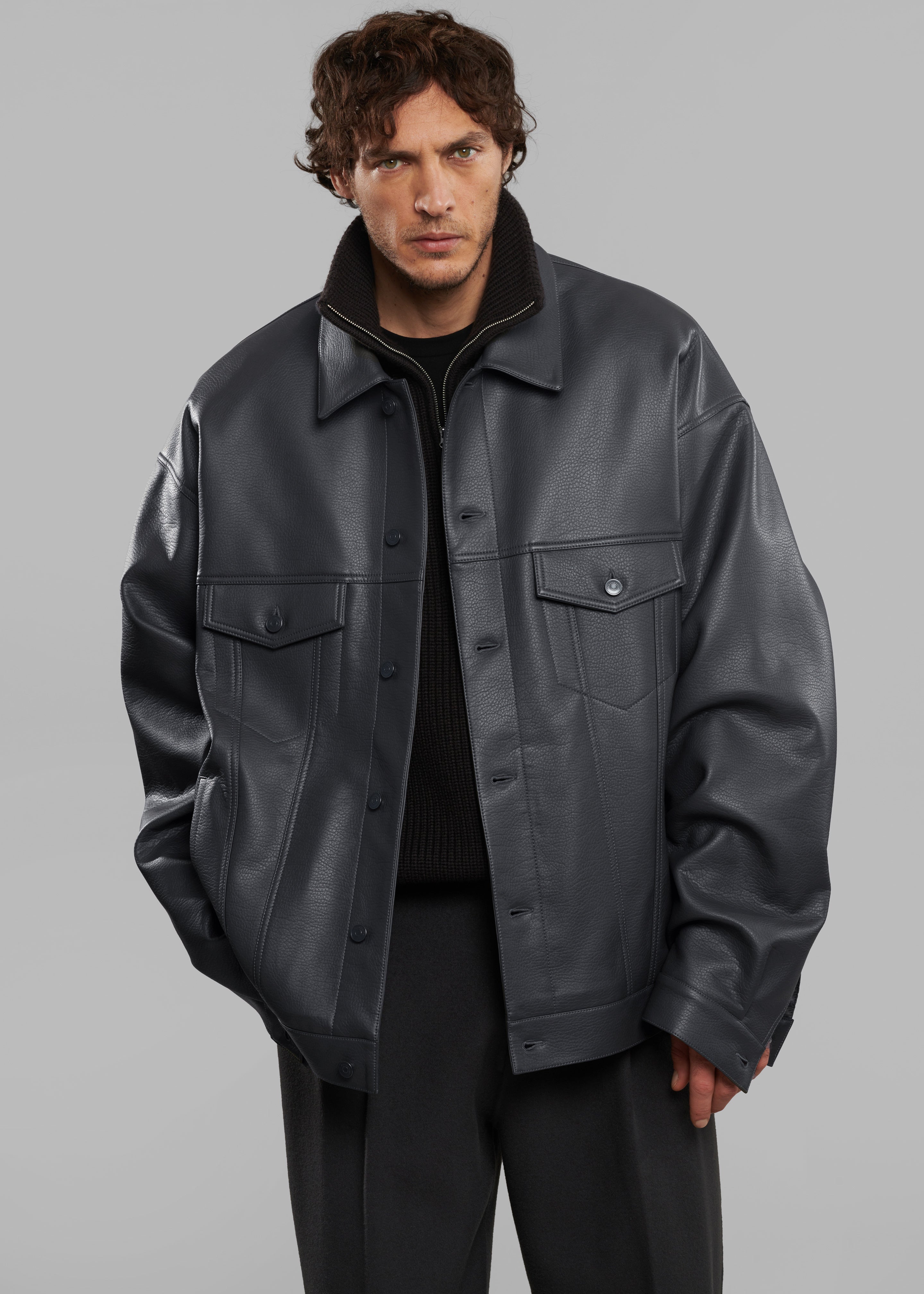 Conan Faux Leather Jacket - Dark Grey – The Frankie Shop