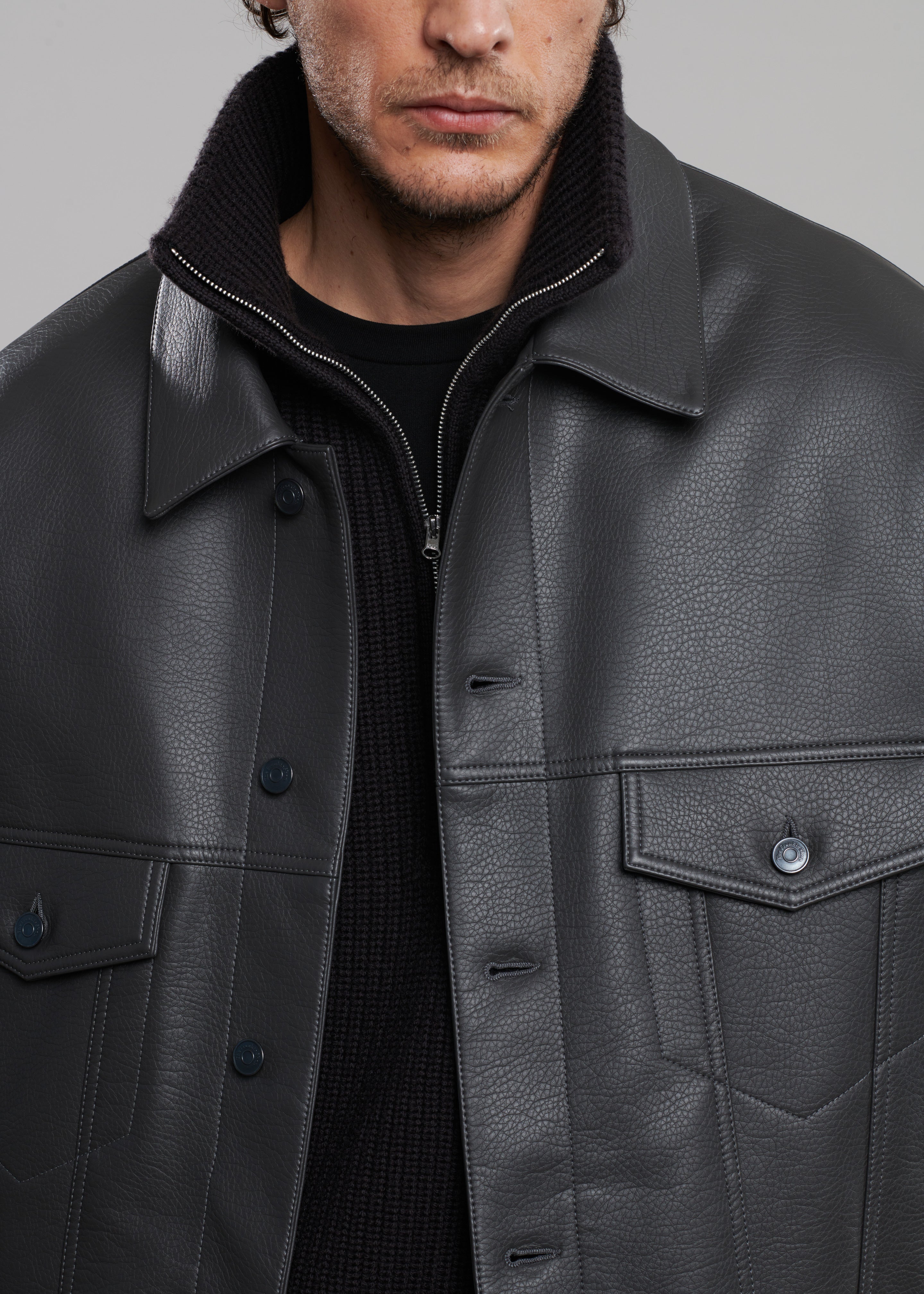Conan Faux Leather Jacket - Dark Grey – The Frankie Shop