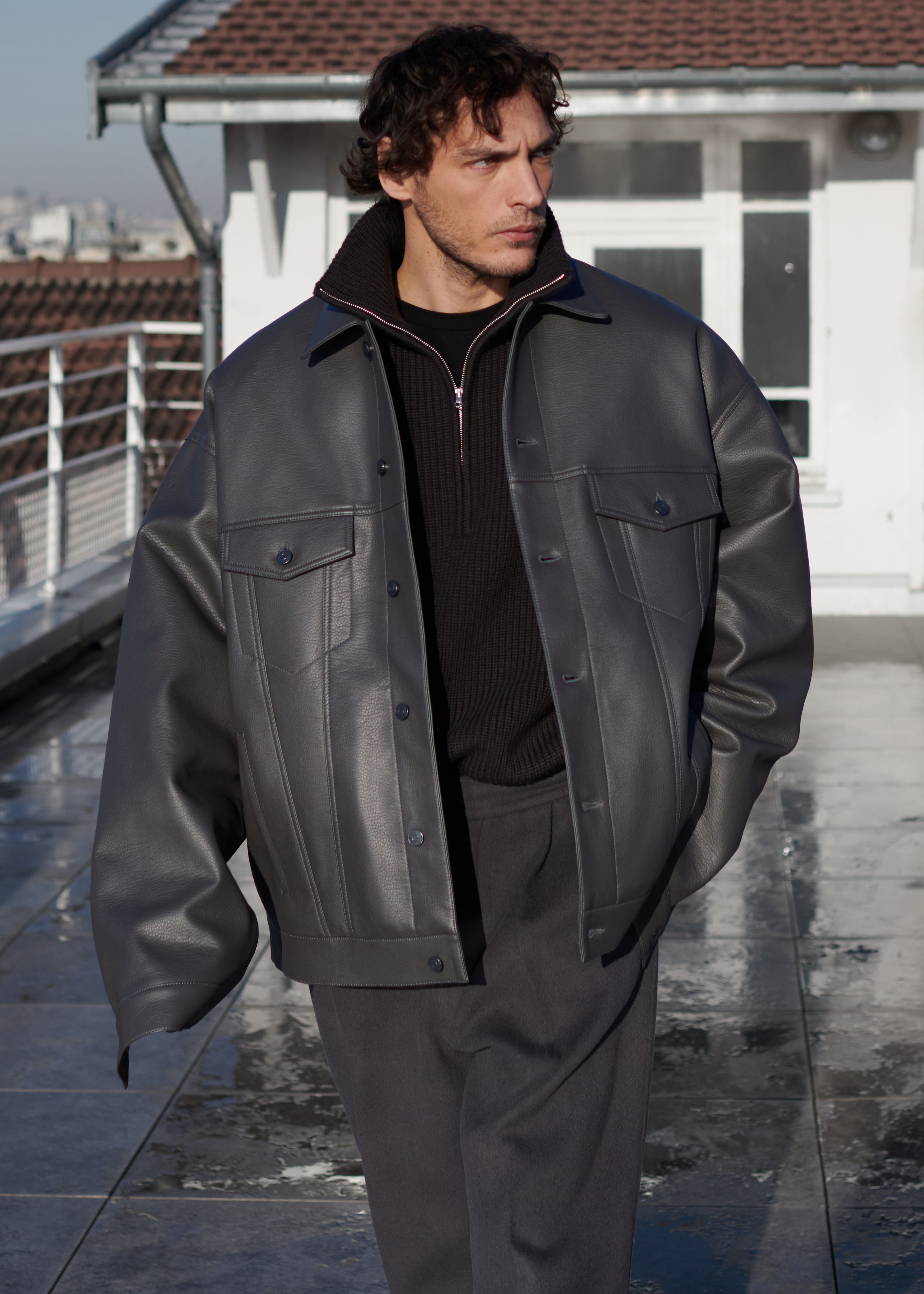 Conan Faux Leather Jacket - Dark Grey – The Frankie Shop