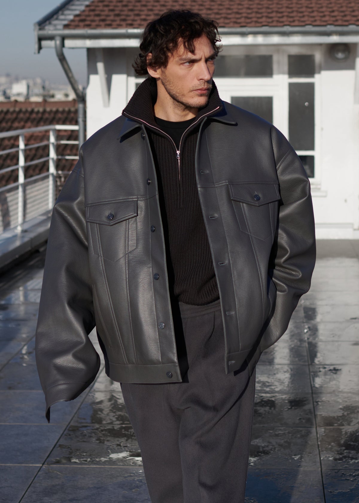 Conan Faux Leather Jacket Dark Grey – The Frankie Shop