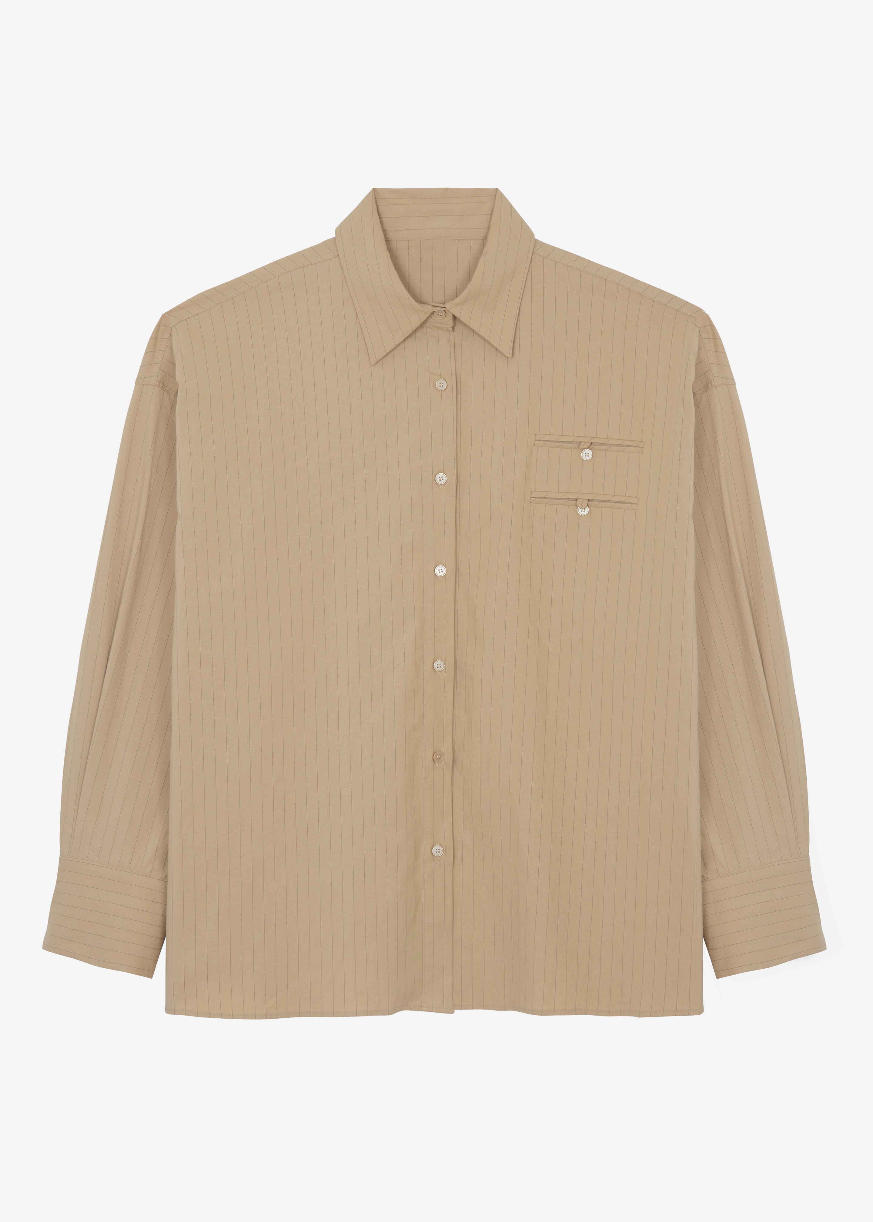 Conrad Button Up Shirt - Beige Pinstripe - 10