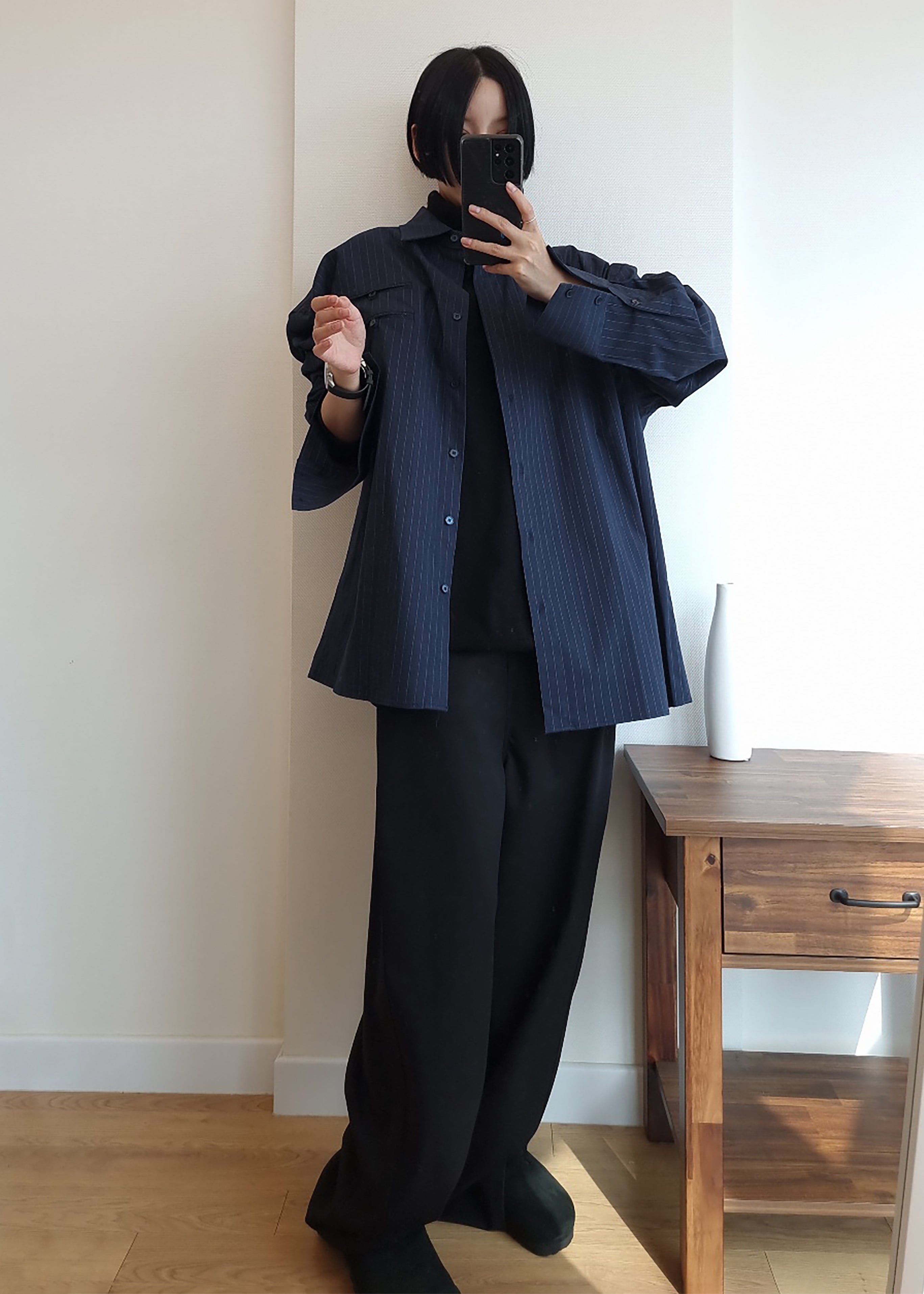 Conrad Button Up Shirt - Navy Pinstripe