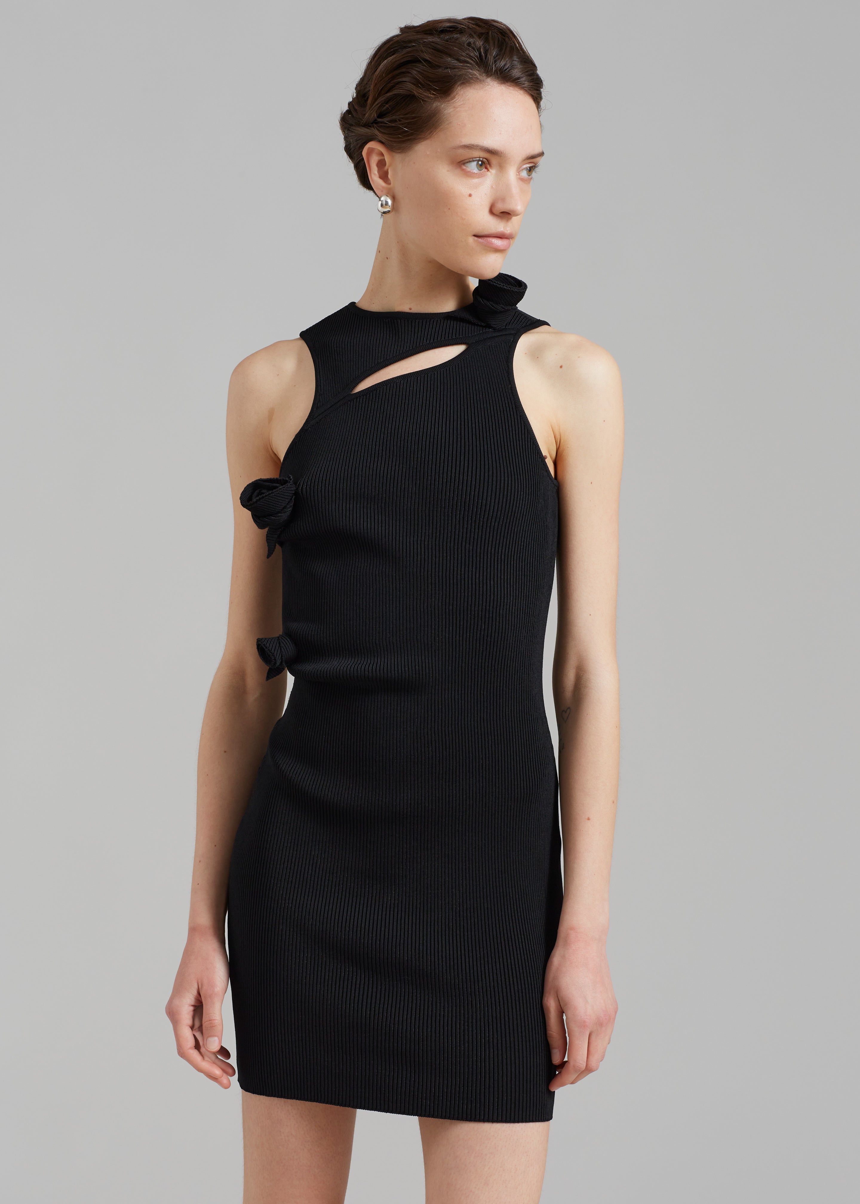 Coperni Asymmetric Flower Knit Mini Dress - Black – The Frankie Shop