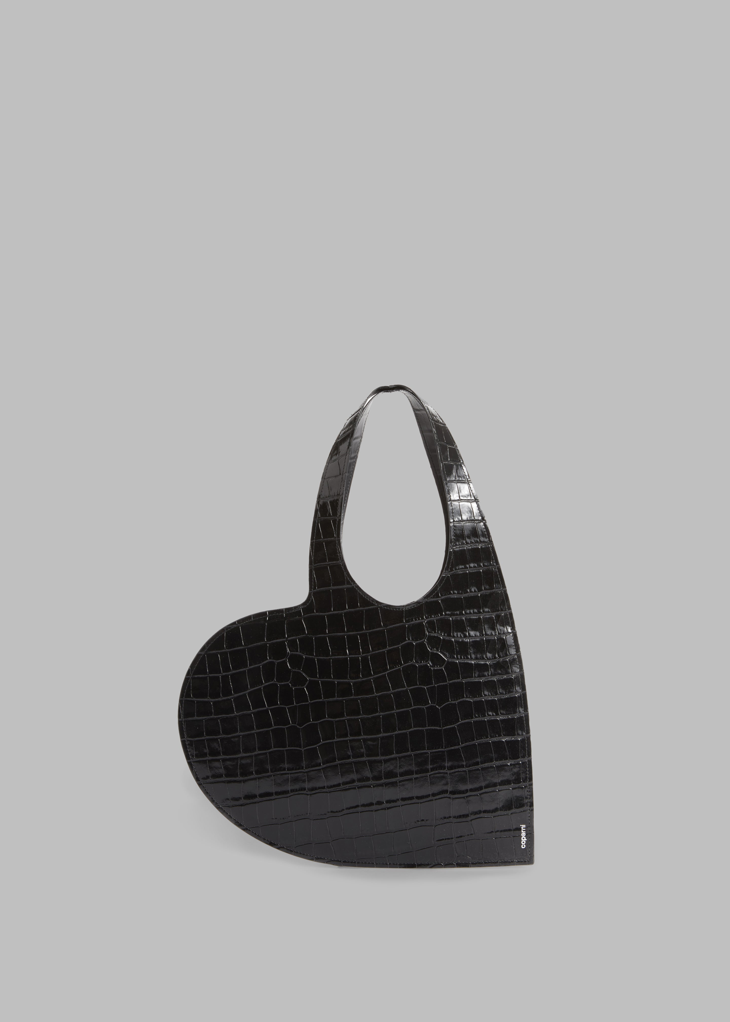 Coperni Croco Mini Heart Tote Bag - Black - 1