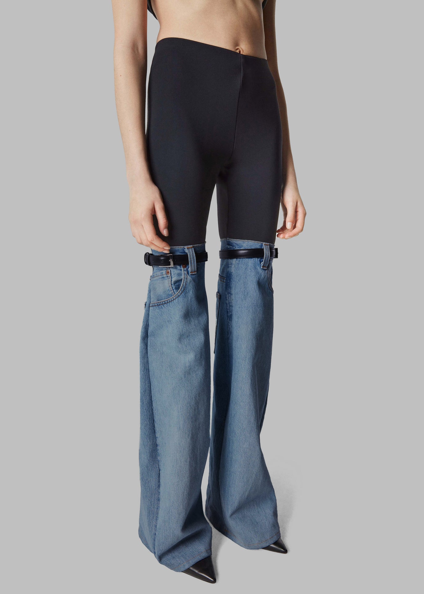 Coperni Hybrid Flare Denim Trousers - Black/Washed Blue