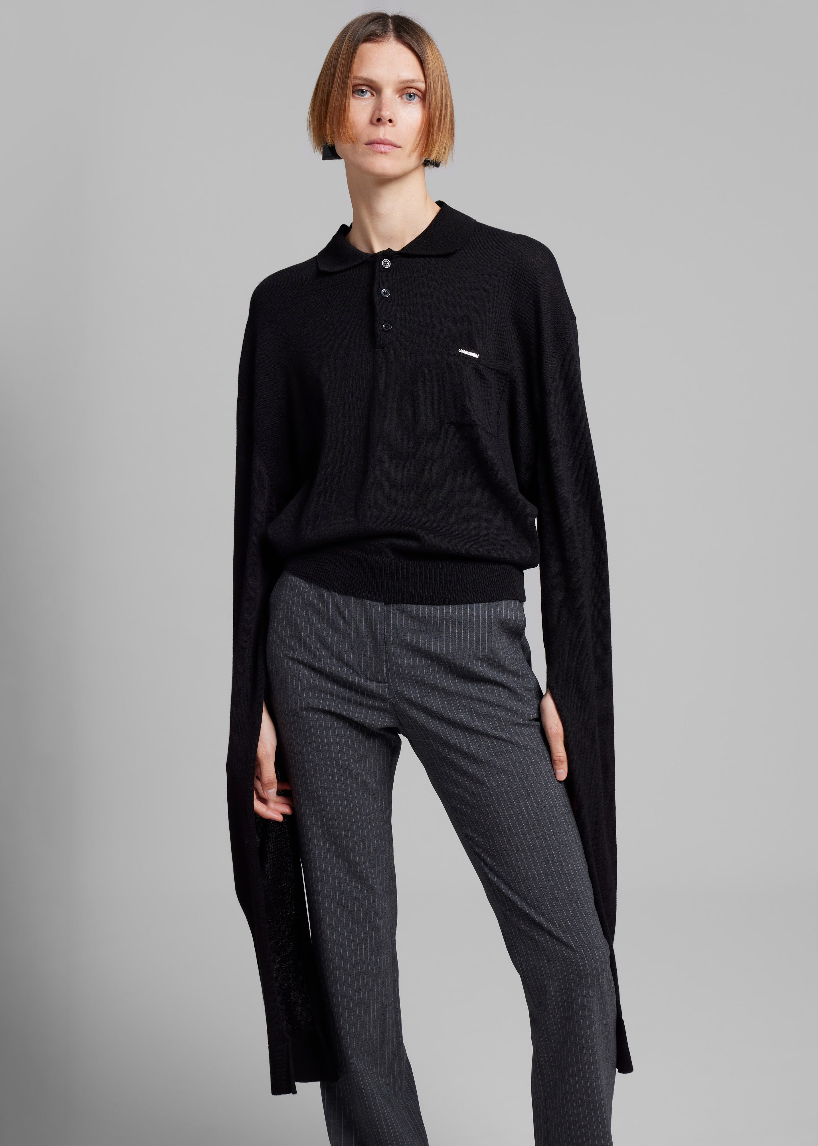 Coperni Knotted Sleeves Polo Jumper - Black - 5