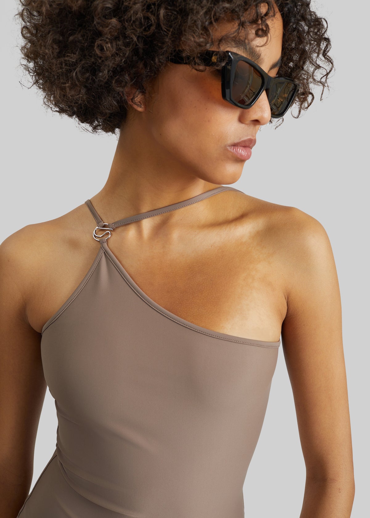 Coperni One Shoulder Swimsuit - Brown - 2