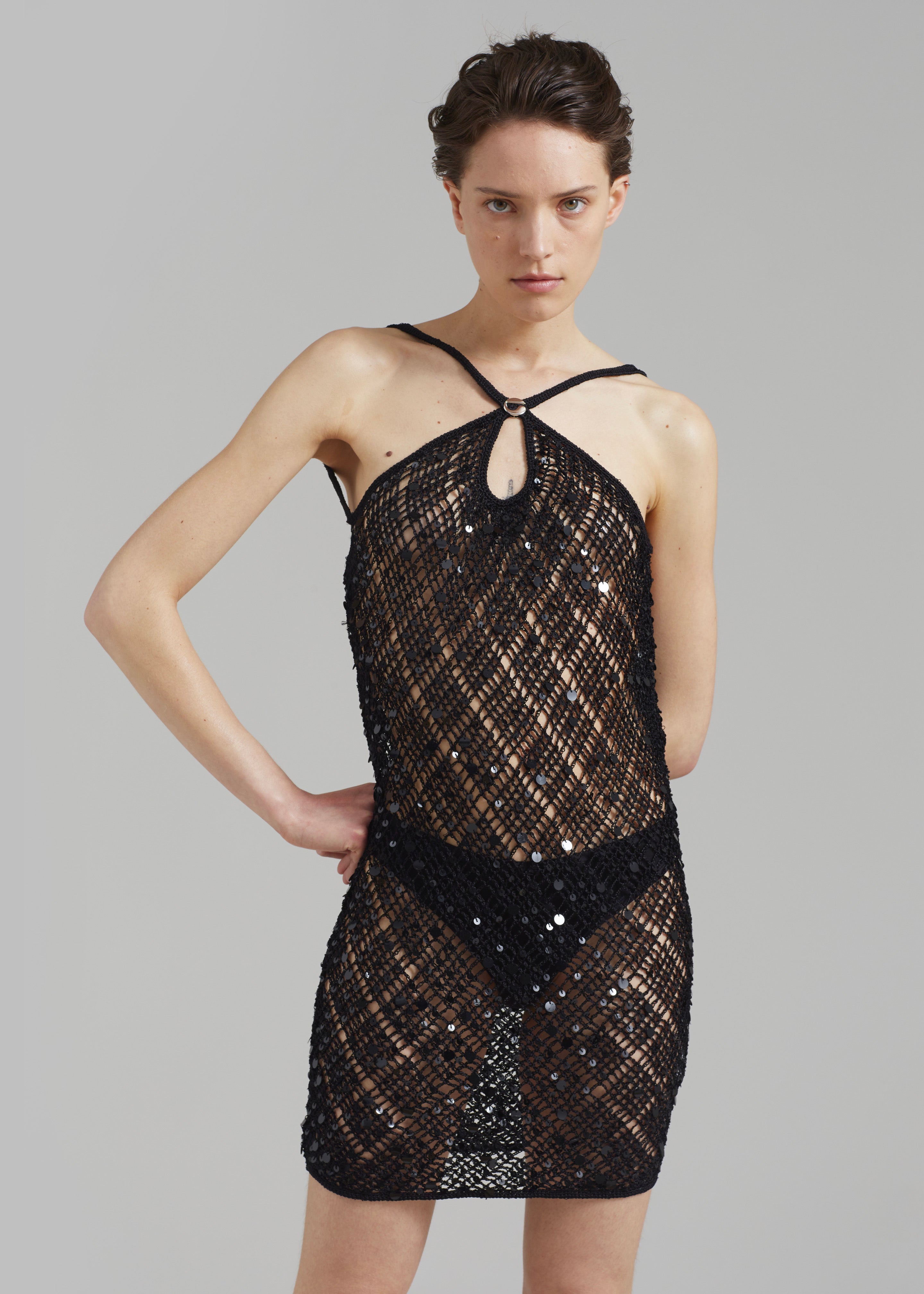 Coperni Sequin Crochet Dress - Black - 4