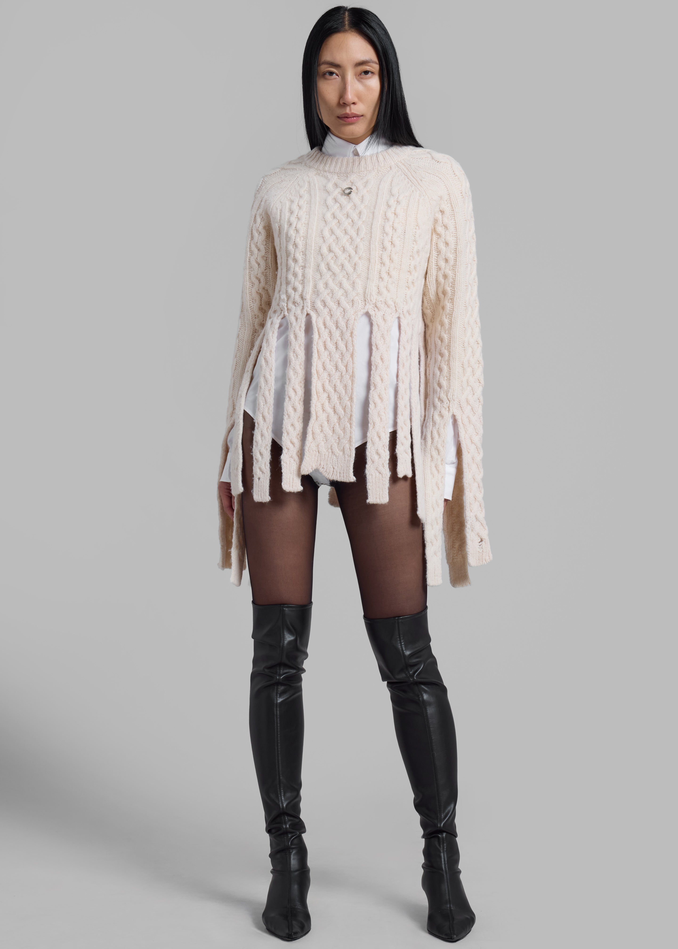 Coperni Shredded Knit Sweater - Beige - 6