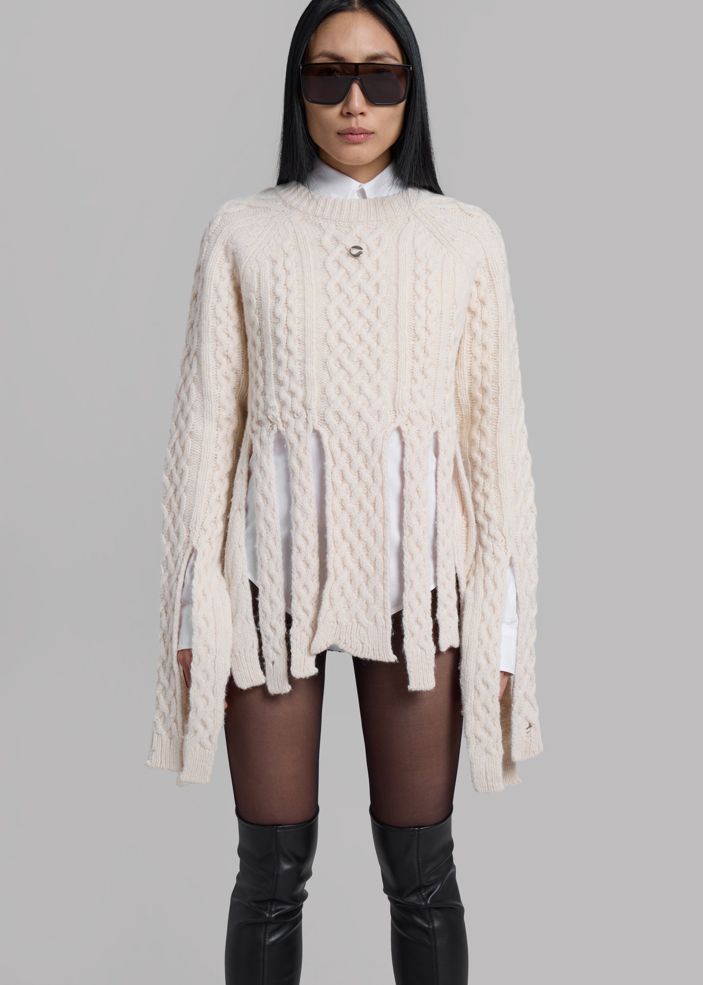 Coperni Shredded Knit Sweater - Beige