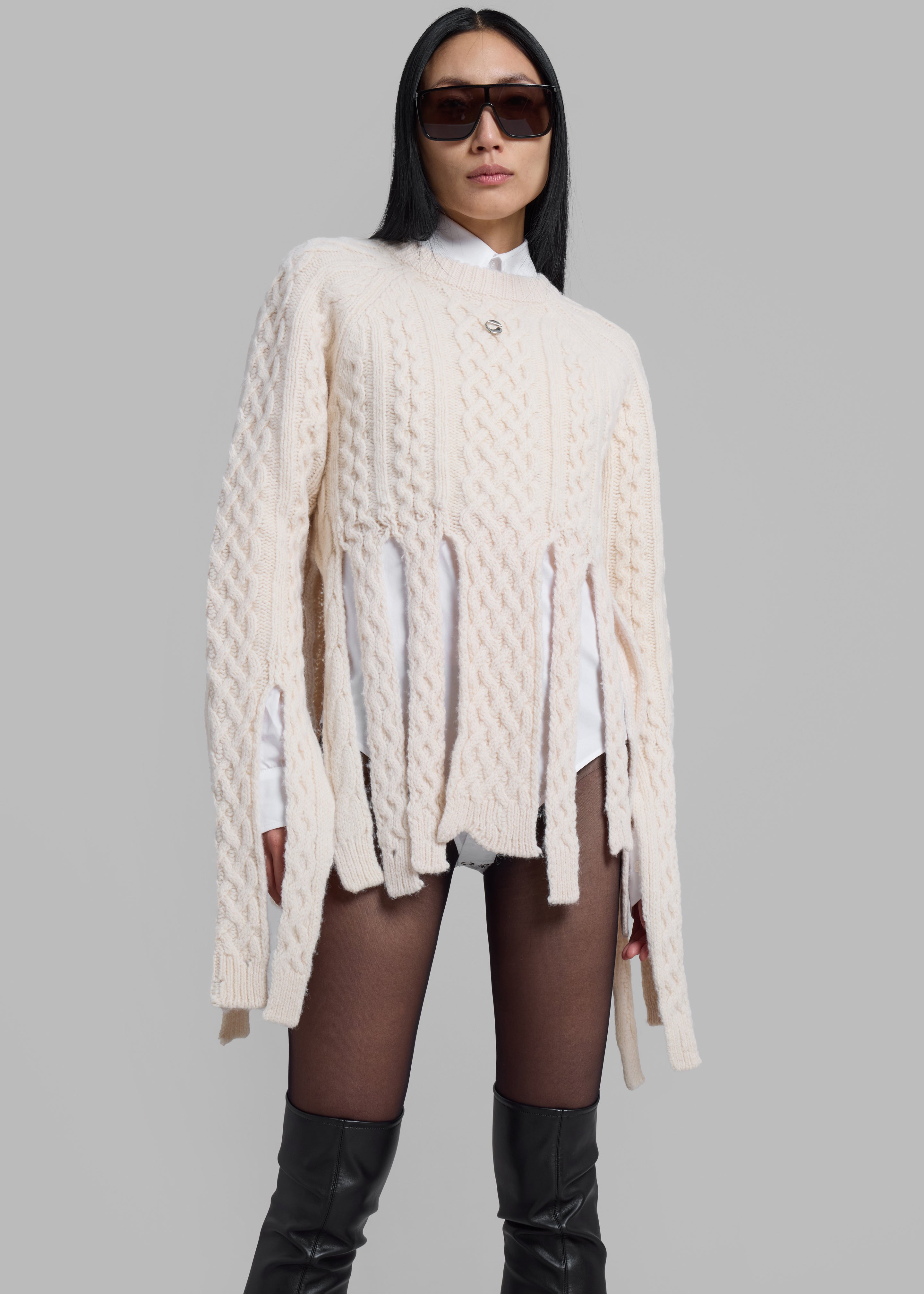 Coperni Shredded Knit Sweater - Beige - 5