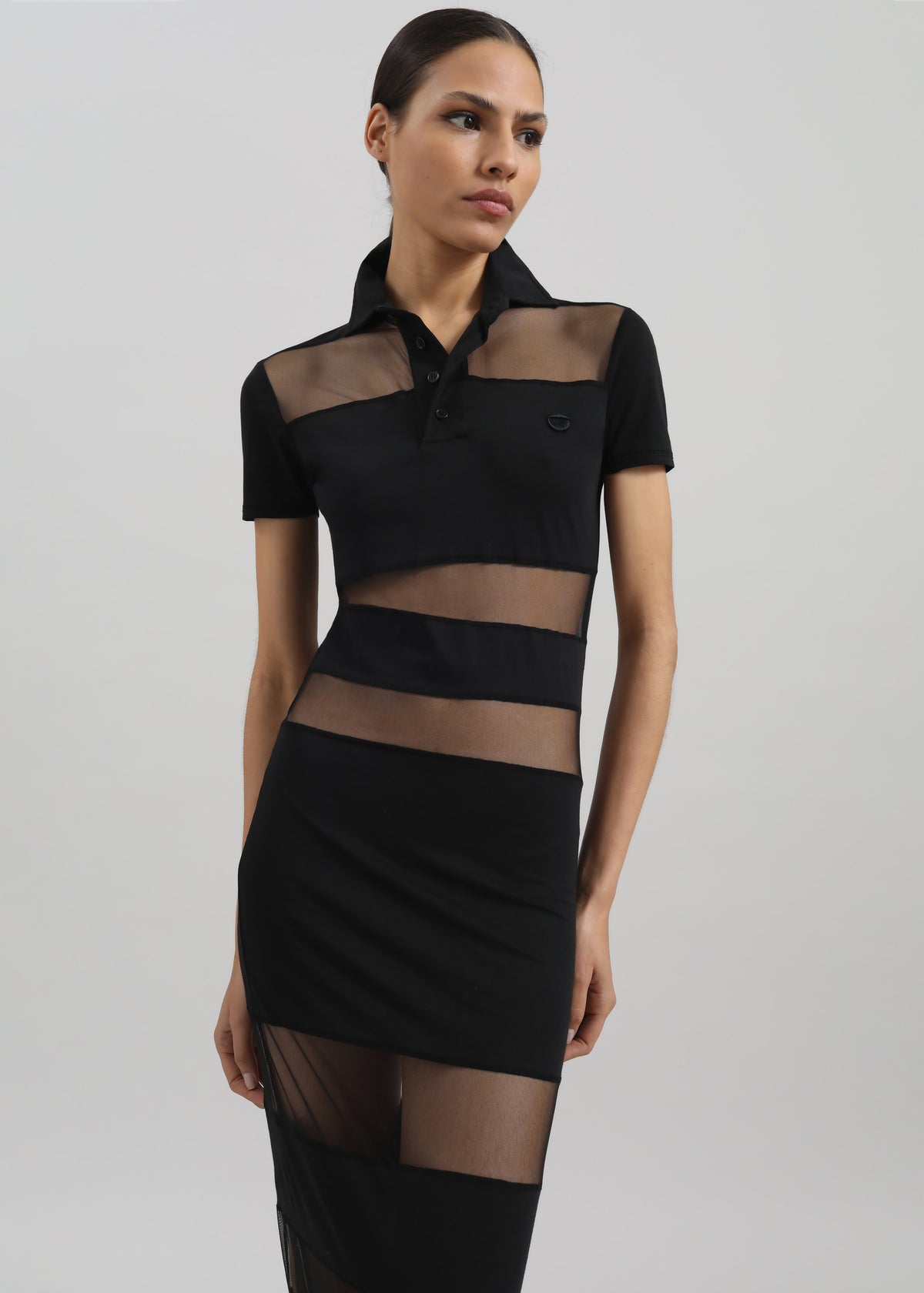 Coperni Striped Sheer Polo Dress - Black The Frankie Shop Coperni Striped Sheer Polo Dress - Black The Frankie Shop
