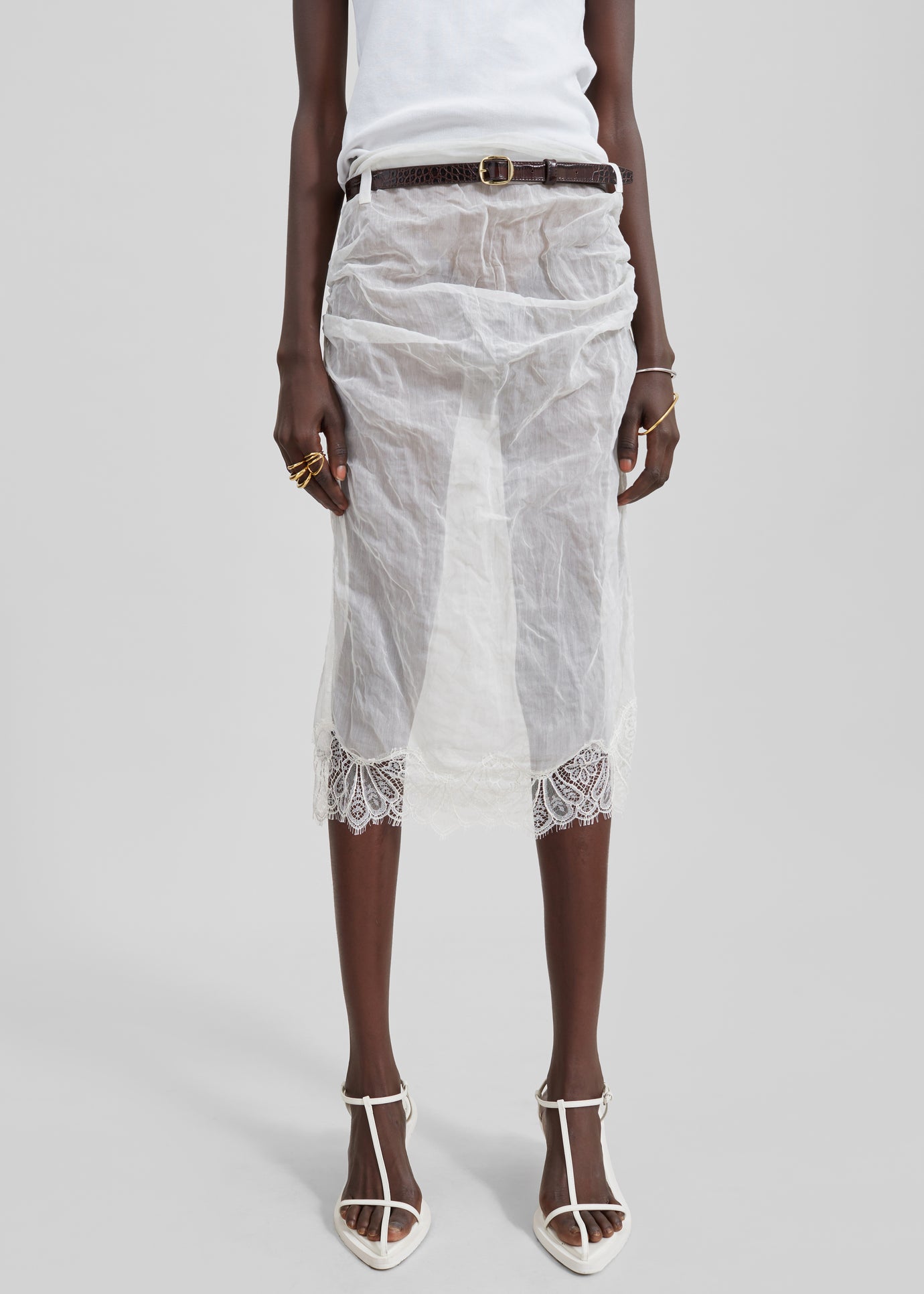 Coperni Wrinkled Organza Belt Skirt - White