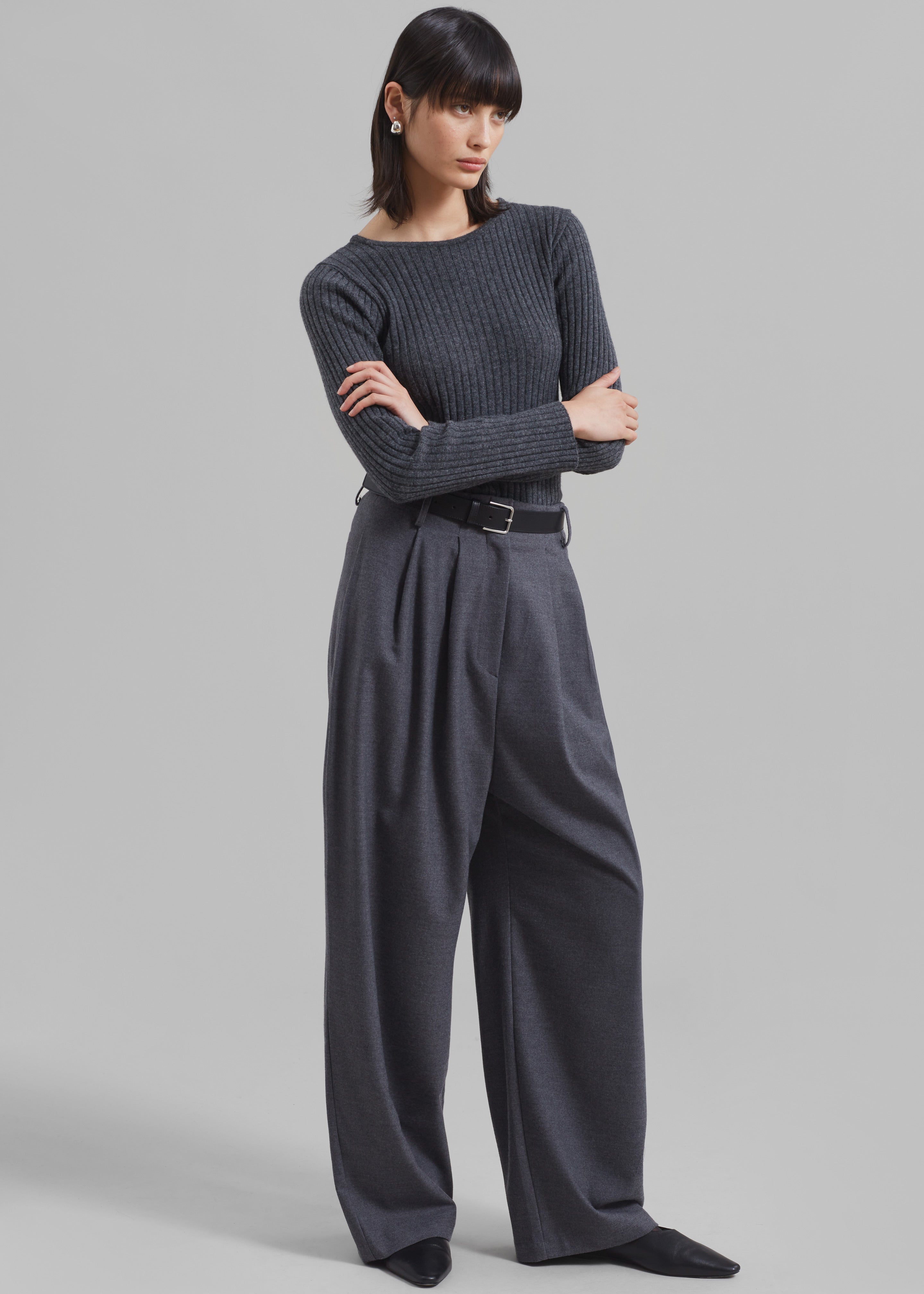 Cora Ribbed Sweater - Charcoal - 2