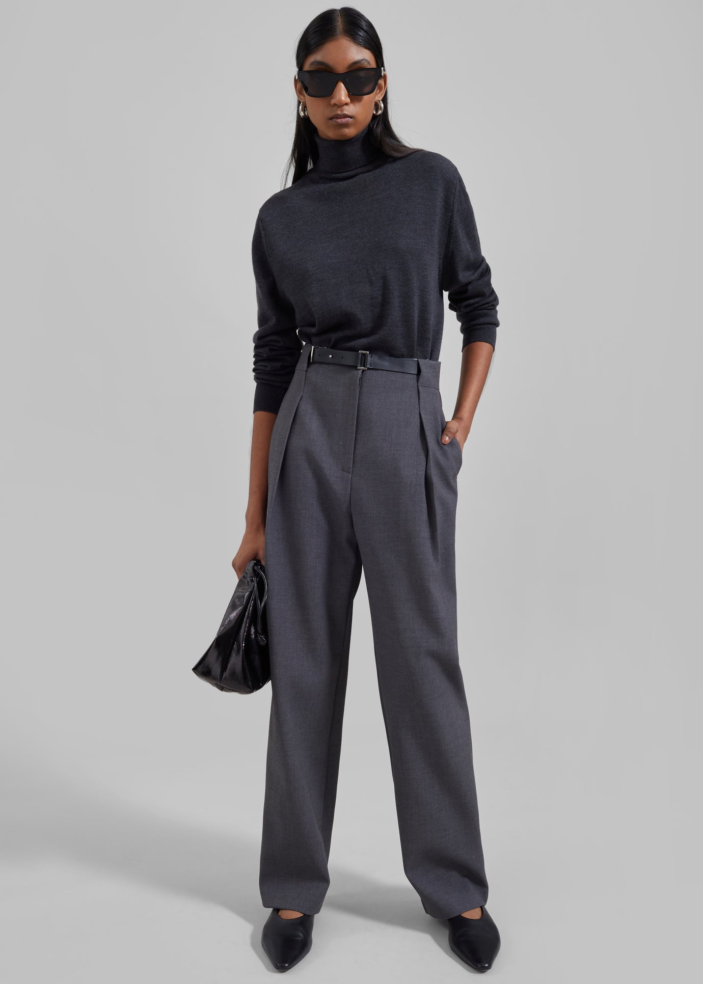 Corinne Belted Pants - Charcoal