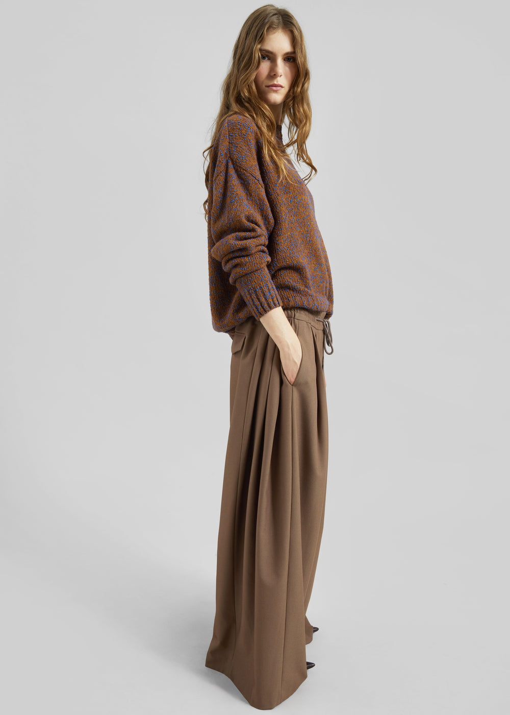 Corlen Pleated Wide Pants - Brown