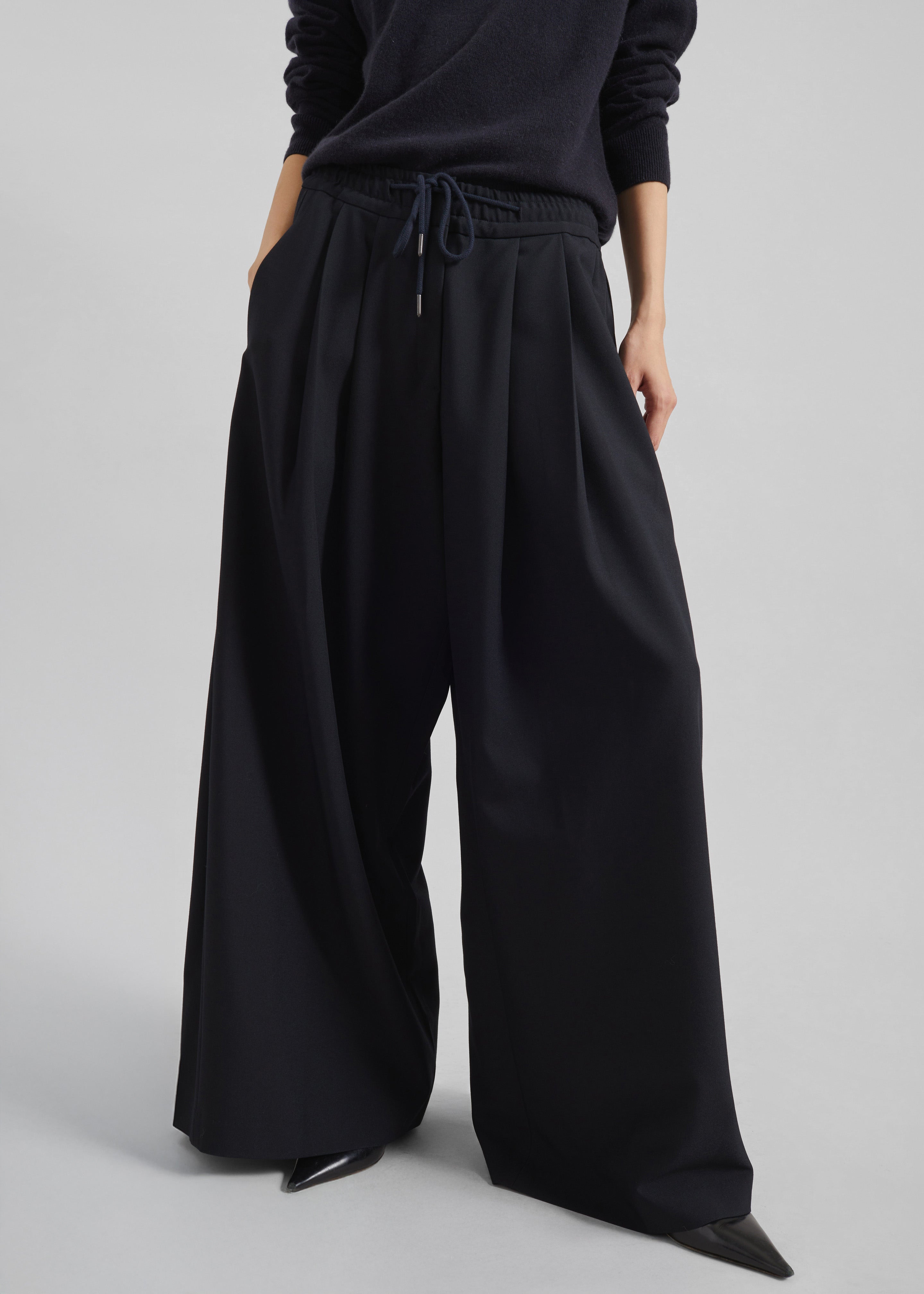 Corlen Pleated Wide Pants - Dark Navy – The Frankie Shop