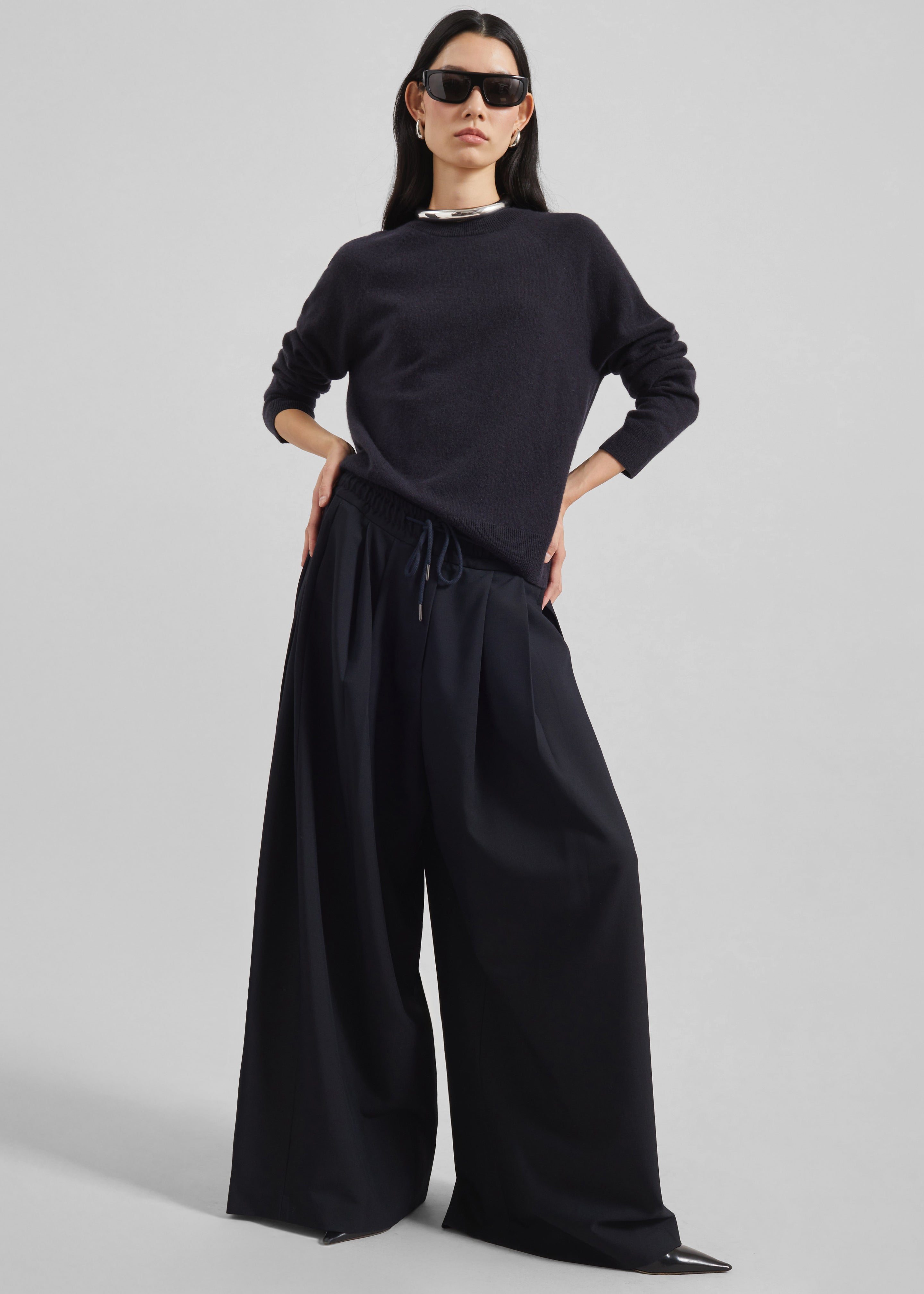 Corlen Pleated Wide Pants - Dark Navy – The Frankie Shop