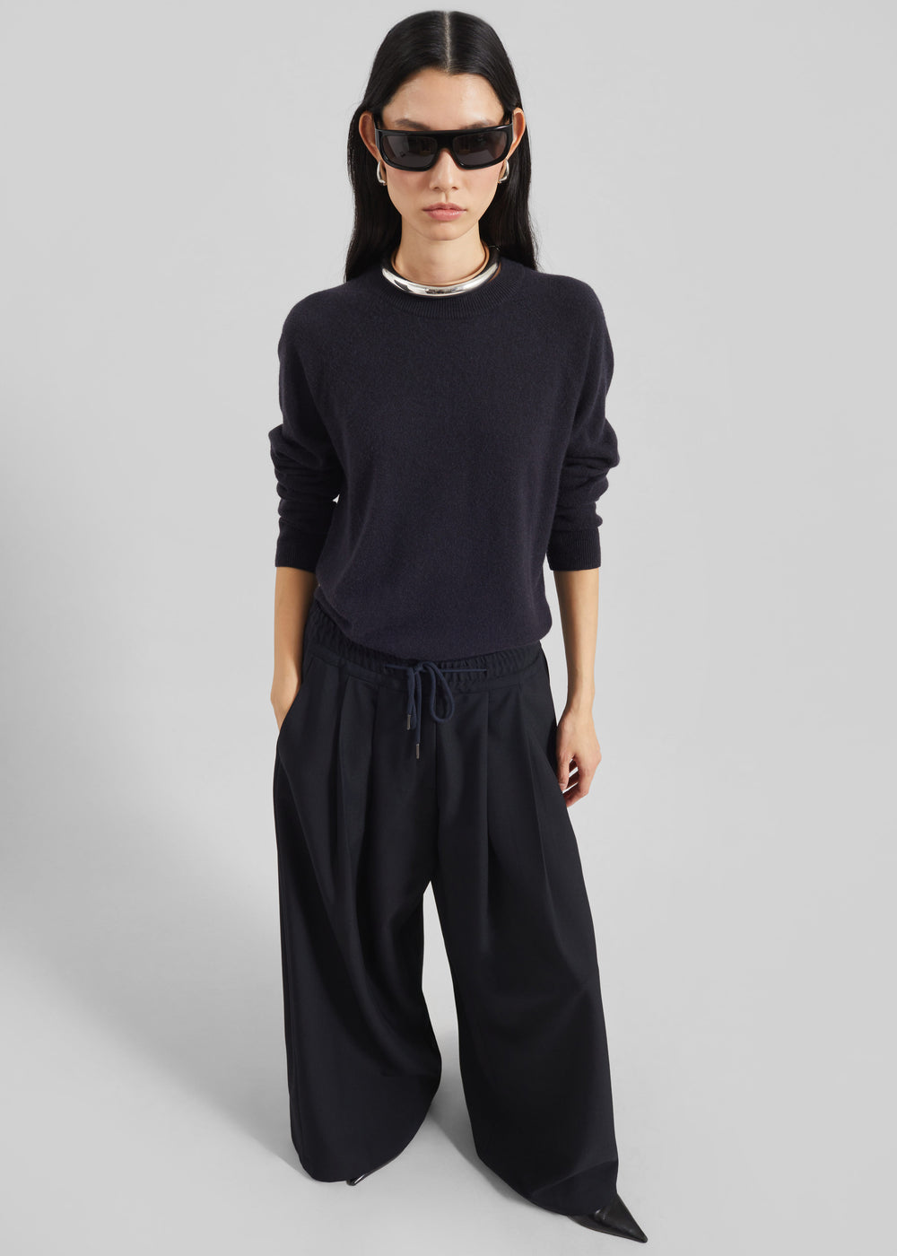Corlen Pleated Wide Pants - Dark Navy
