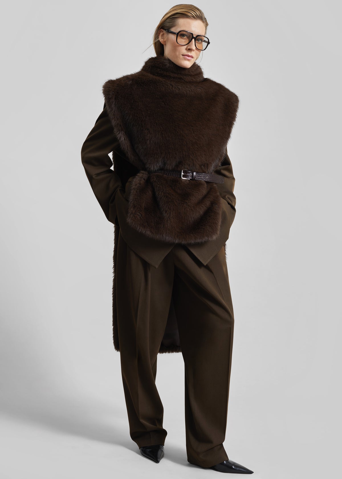 Corvara Faux Fur Vest - Brown - 3