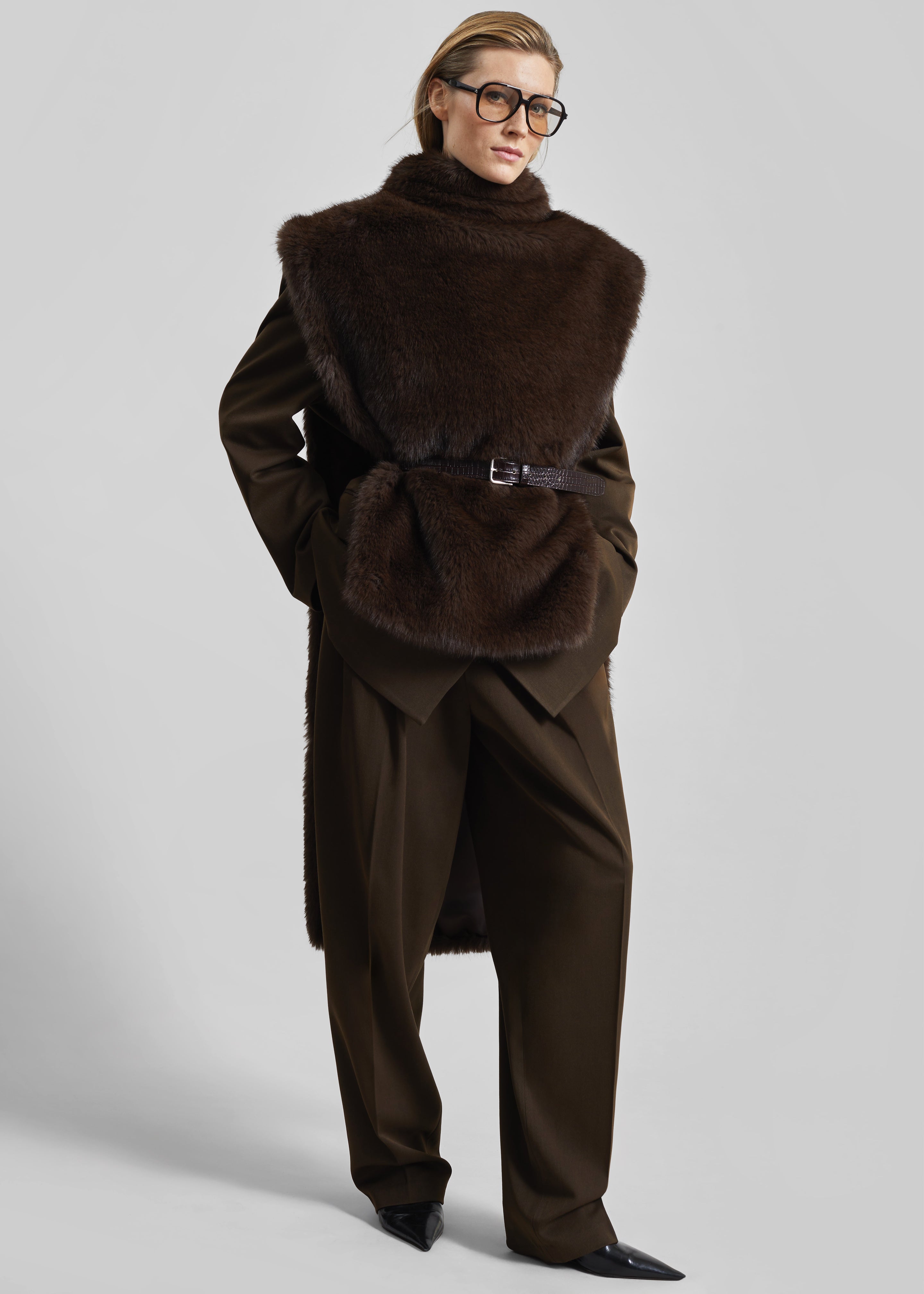 Corvara Faux Fur Vest - Brown - 3