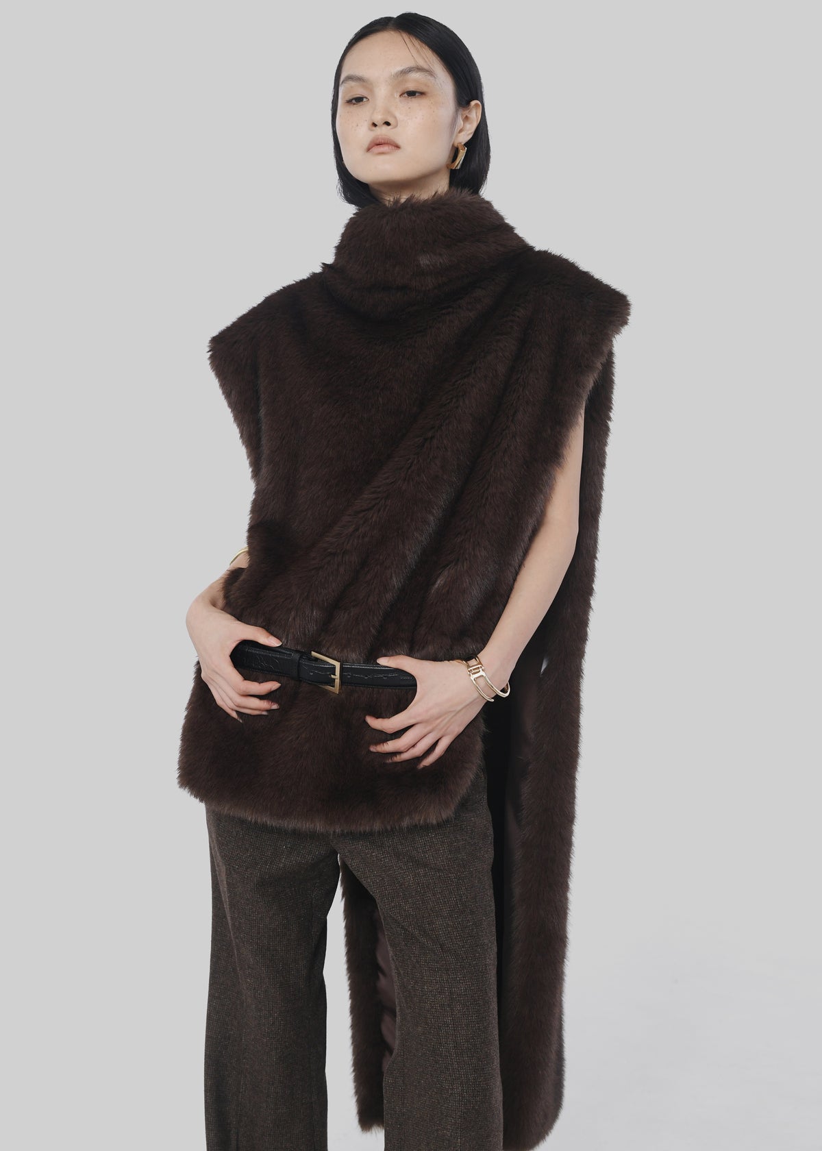 Corvara Faux Fur Vest - Brown - 9