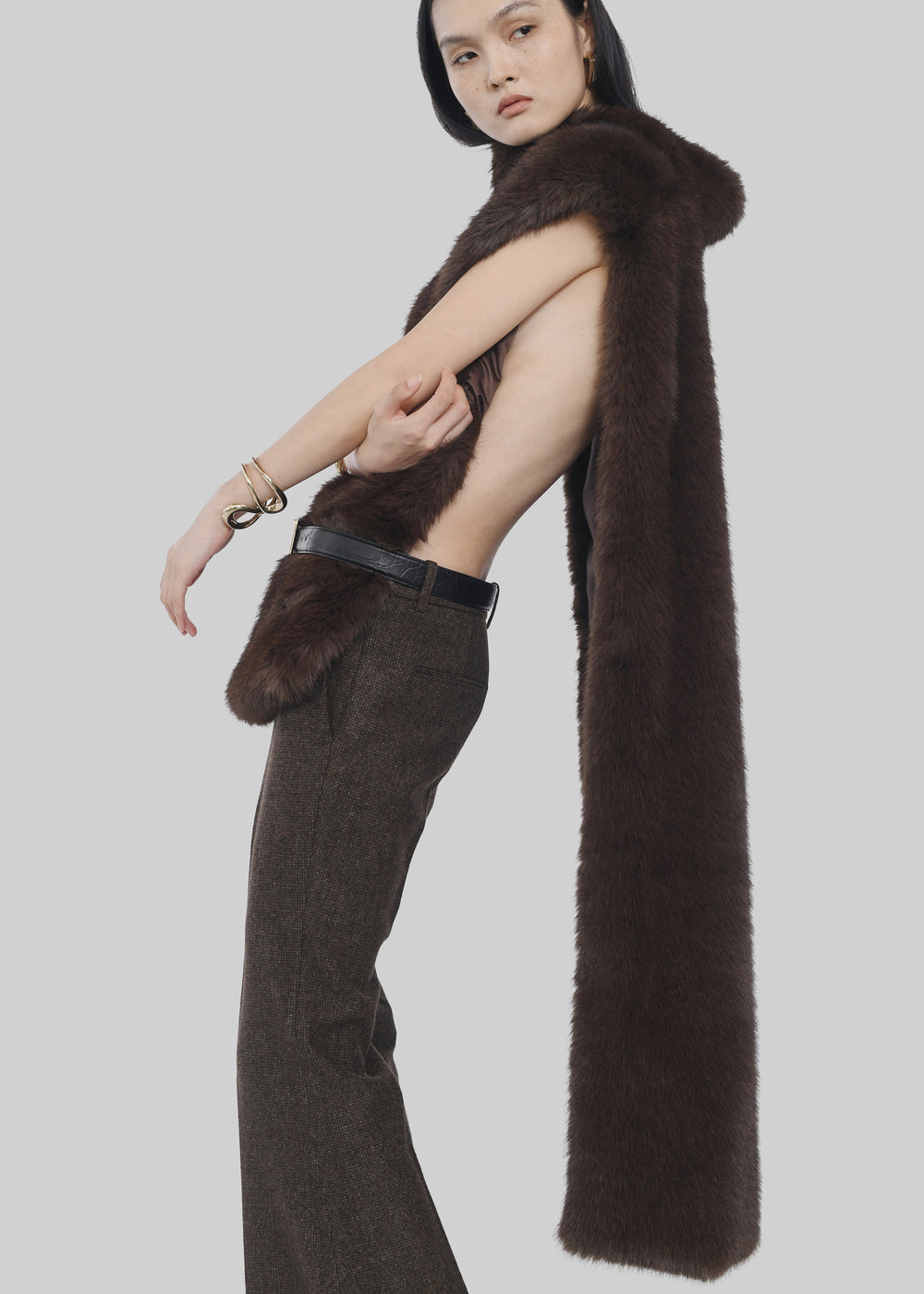 Corvara Faux Fur Vest - Brown - 1
