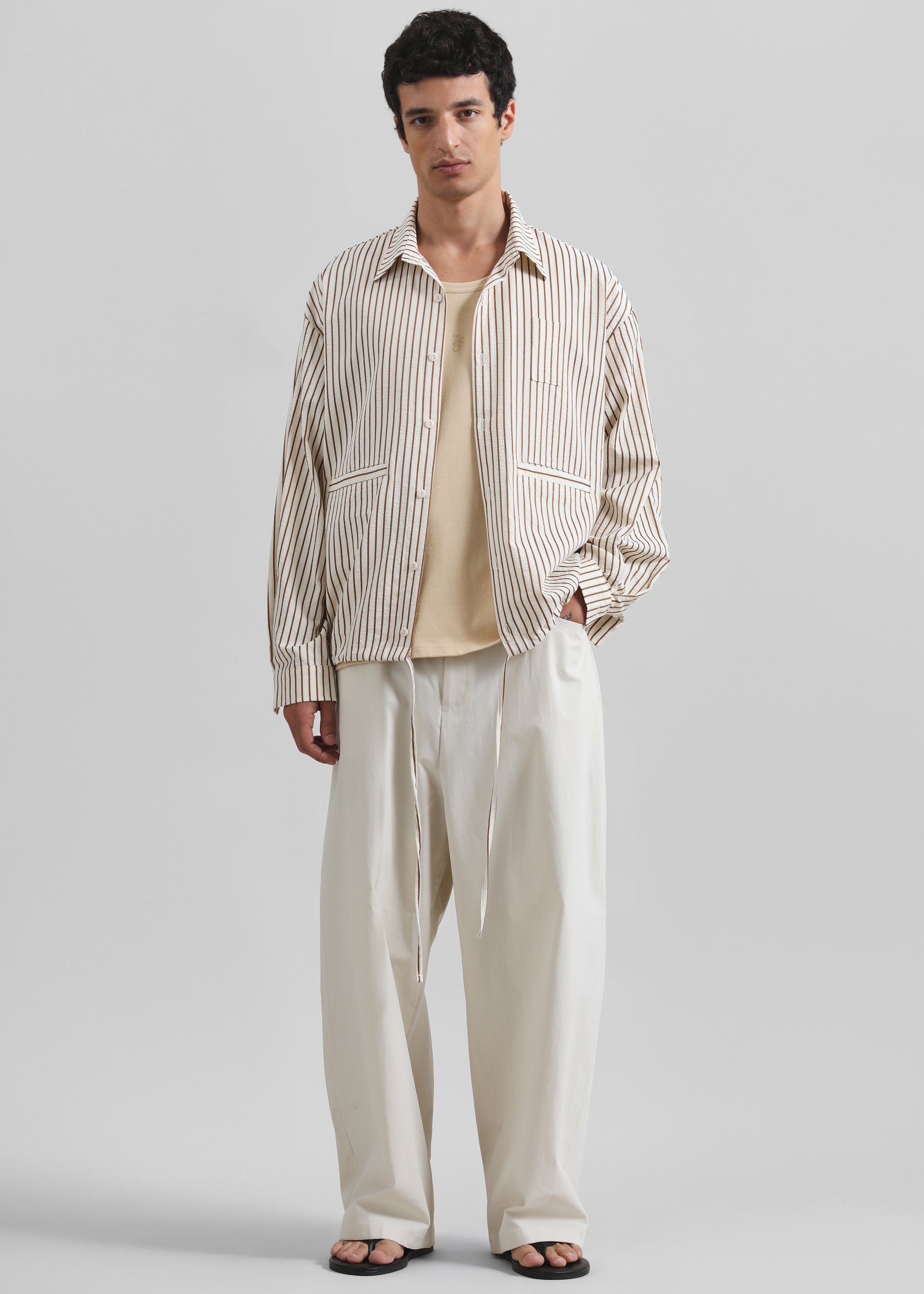 Shop the look image for Corwin Shirt Jacket - Beige/Brown Stripe