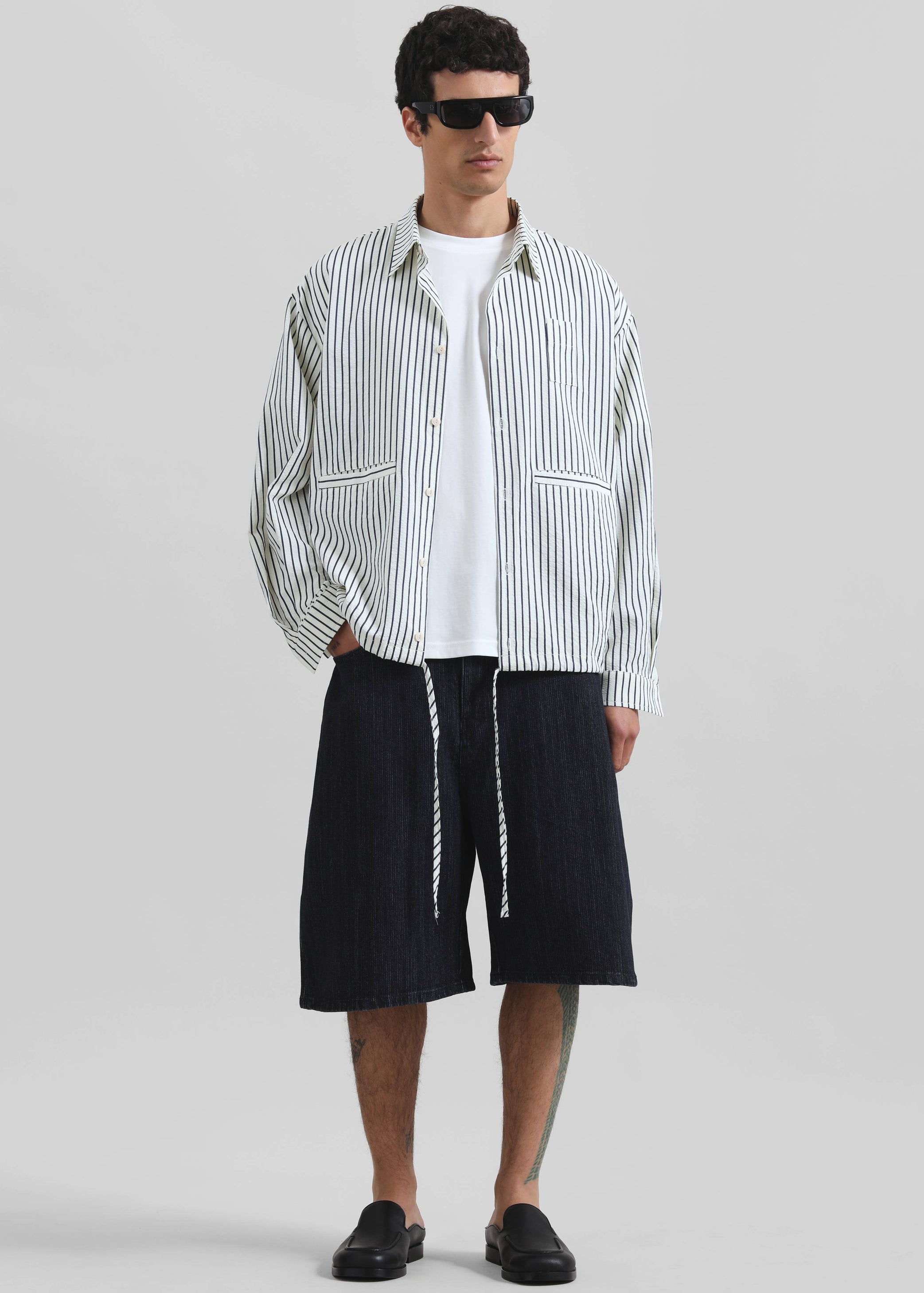 Shop the look image for Corwin Shirt Jacket - White/Navy Stripe