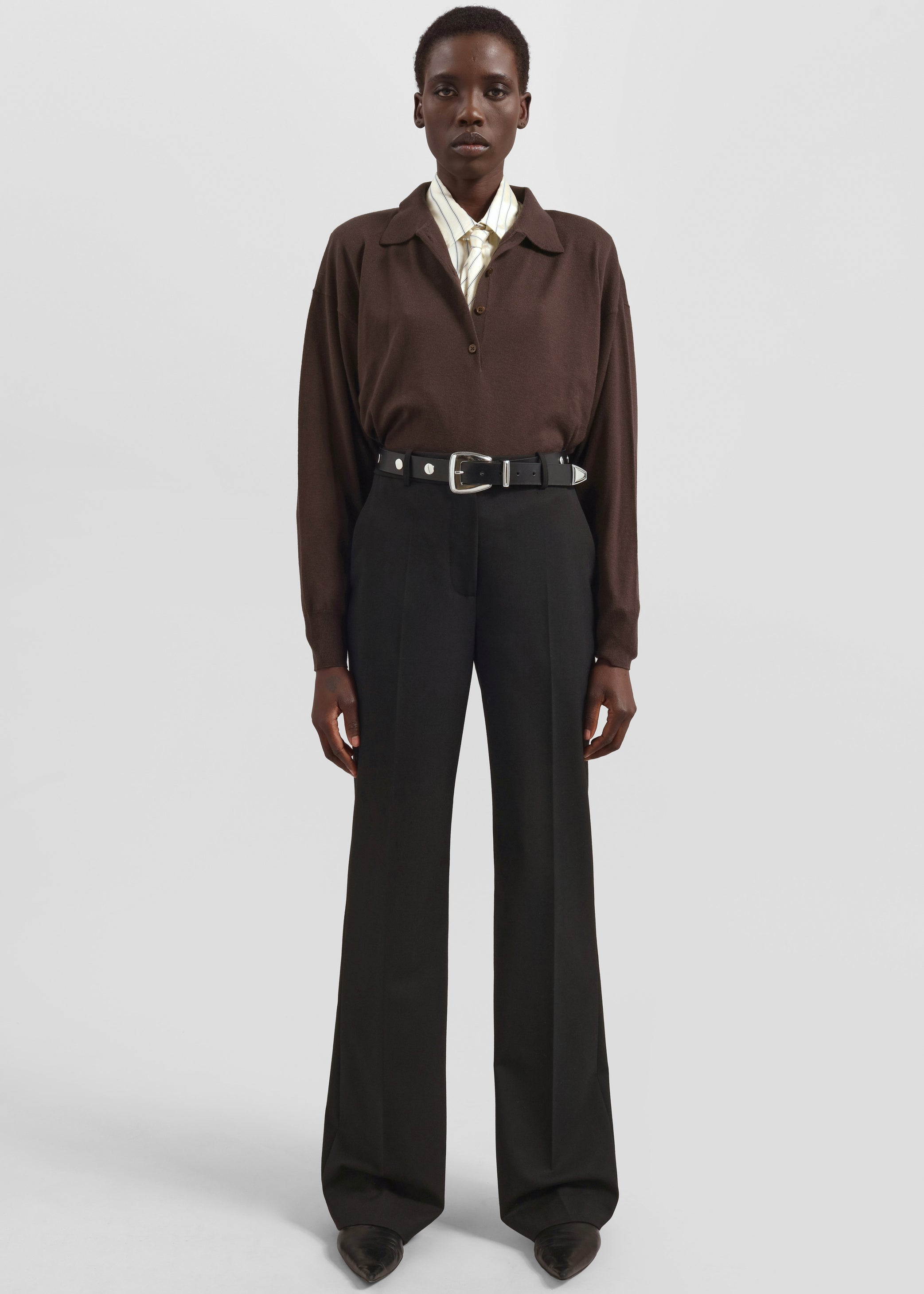 Shop the look image for Peri Striped Silk Shirt - Cream/Navy Stripe