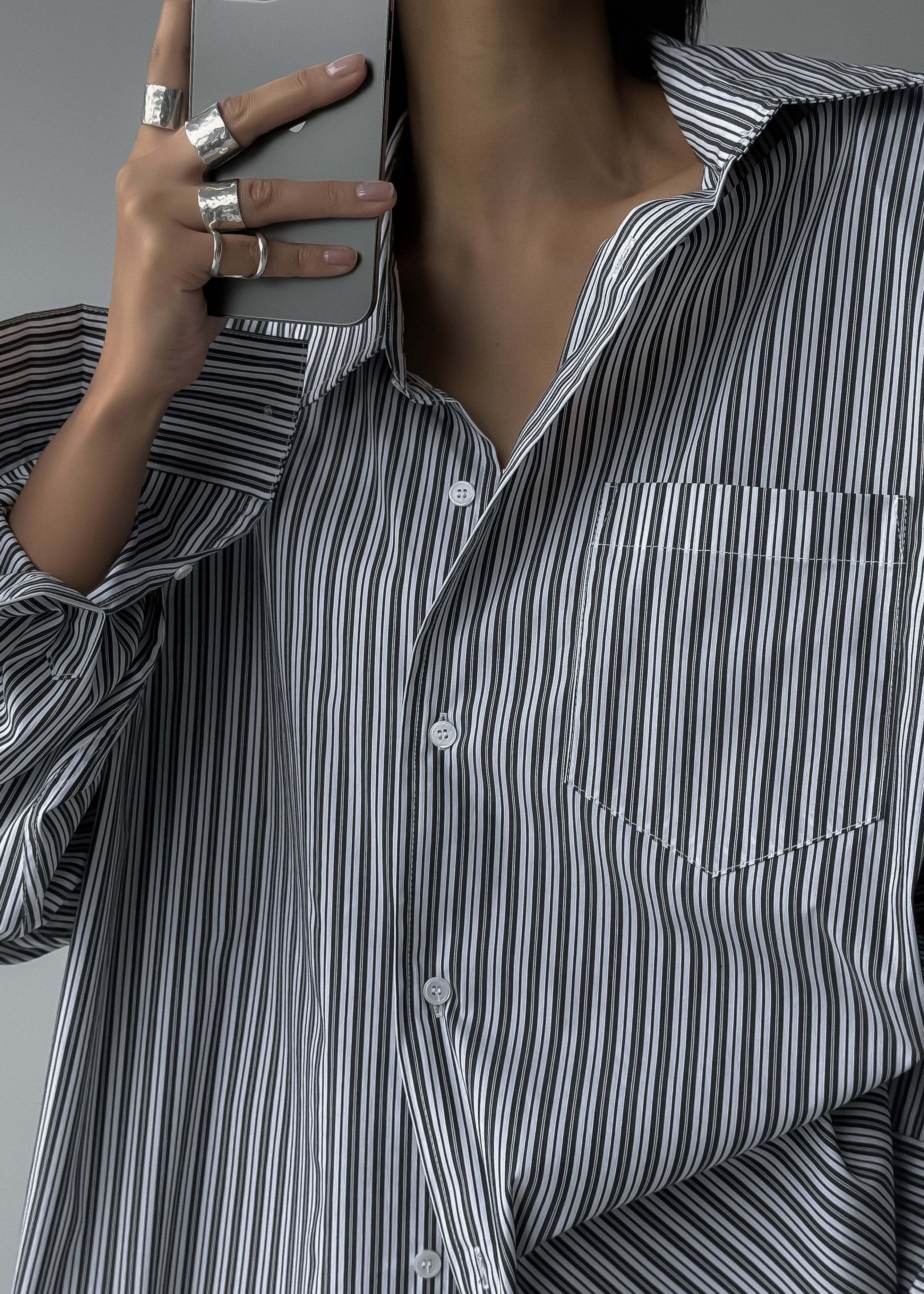 Cyrus Button Up Shirt - Black/White Stripe - 4