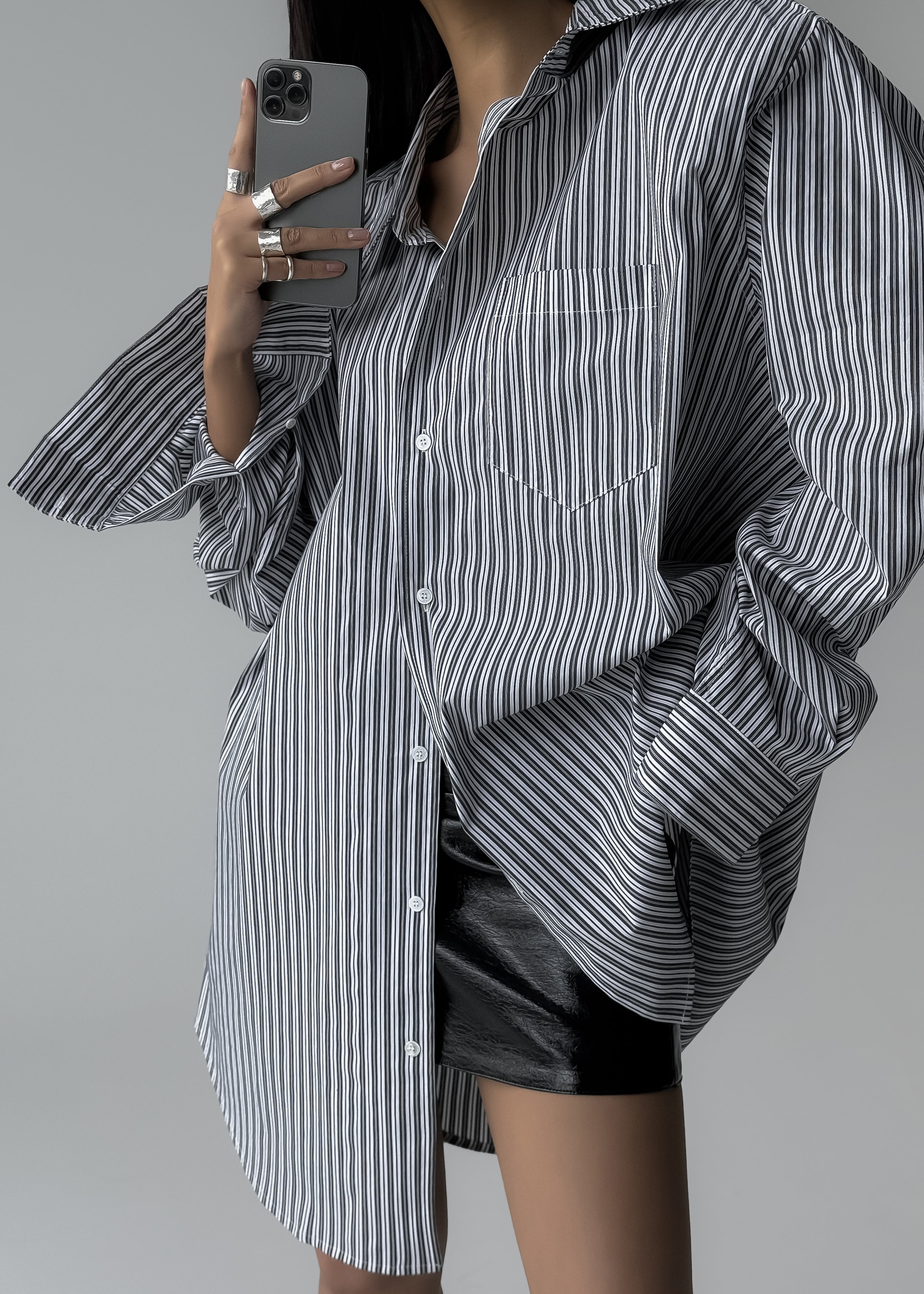 Cyrus Button Up Shirt - Black/White Stripe - 1